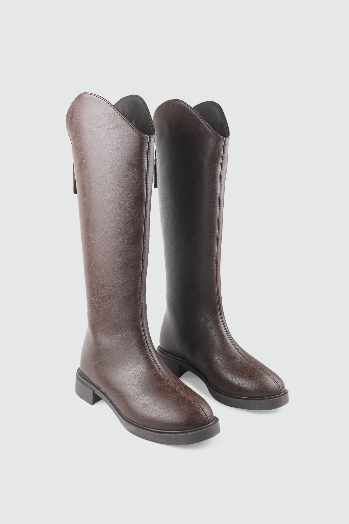 Arkadan Fermuarlı Kahve Kadın Çizme Keçeli Shoes 020