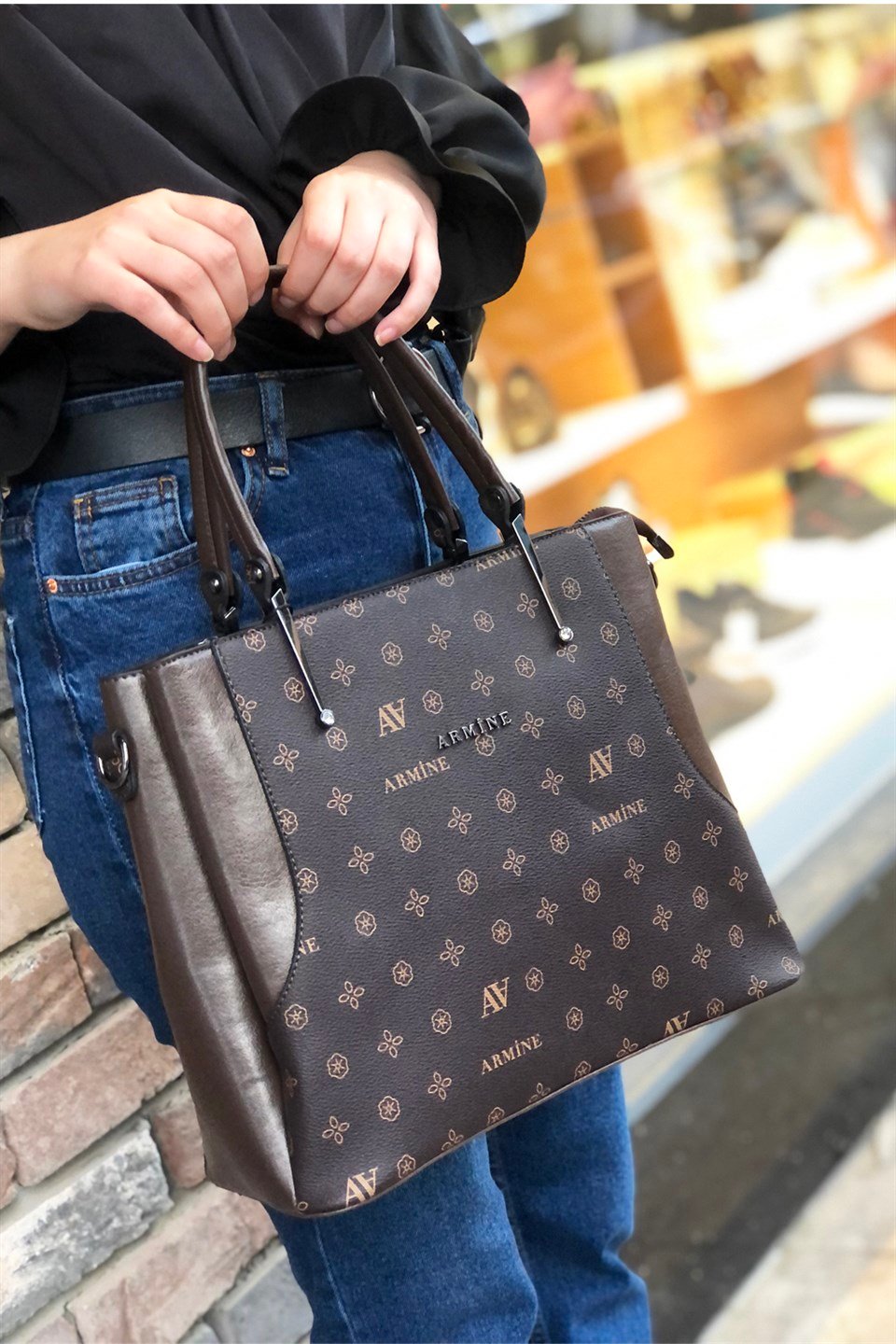 Armine Çanta 208 Kahve Baskılı