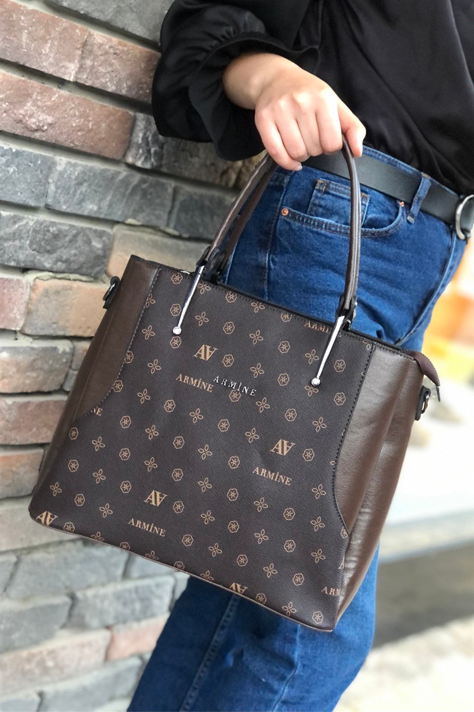 Armine Çanta 208 Kahve Baskılı