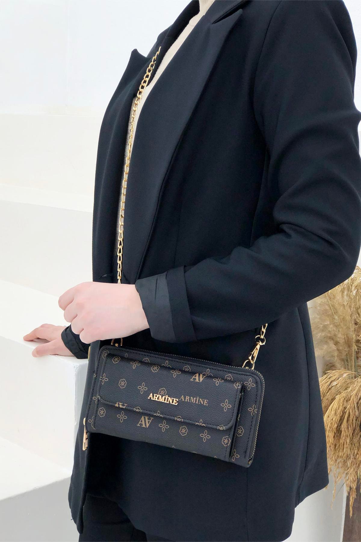 Armine Cüzdan Çanta 268 Siyah Baskılı