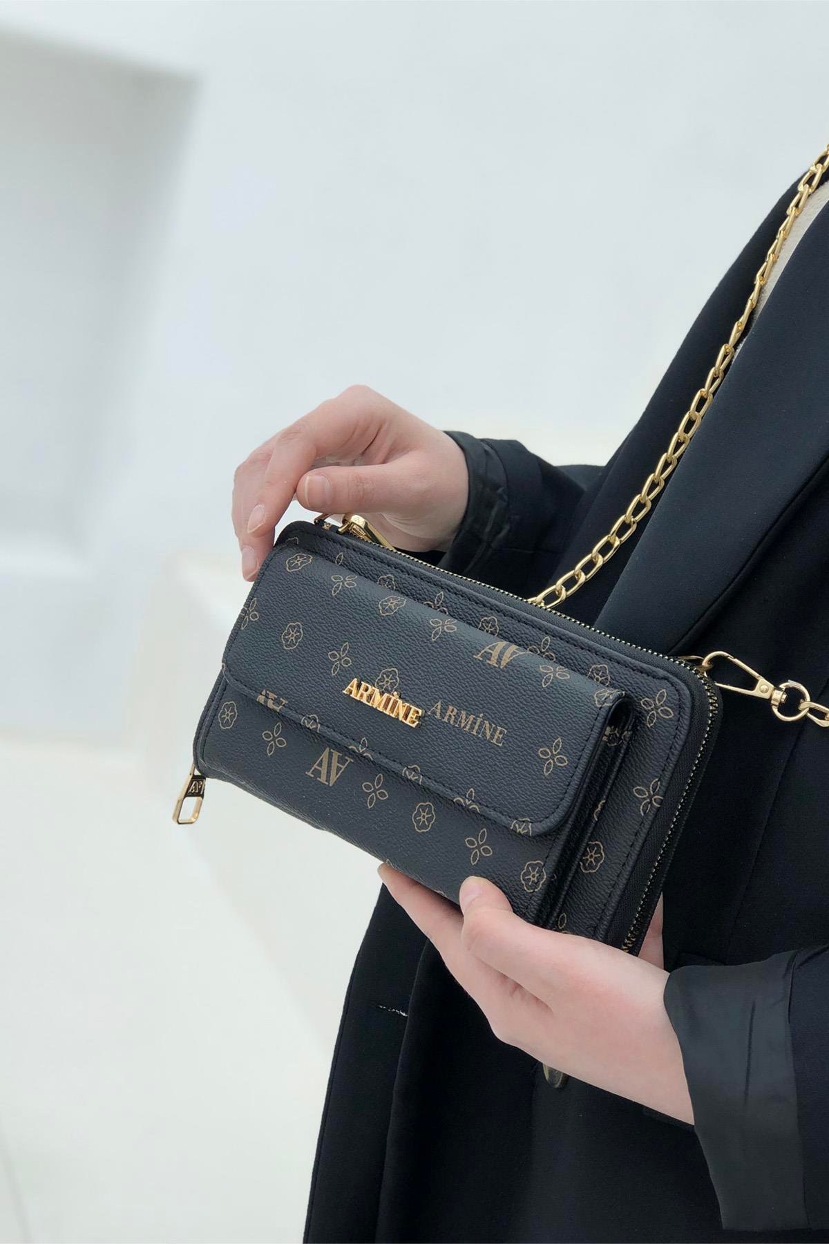 Armine Cüzdan Çanta 268 Siyah Baskılı