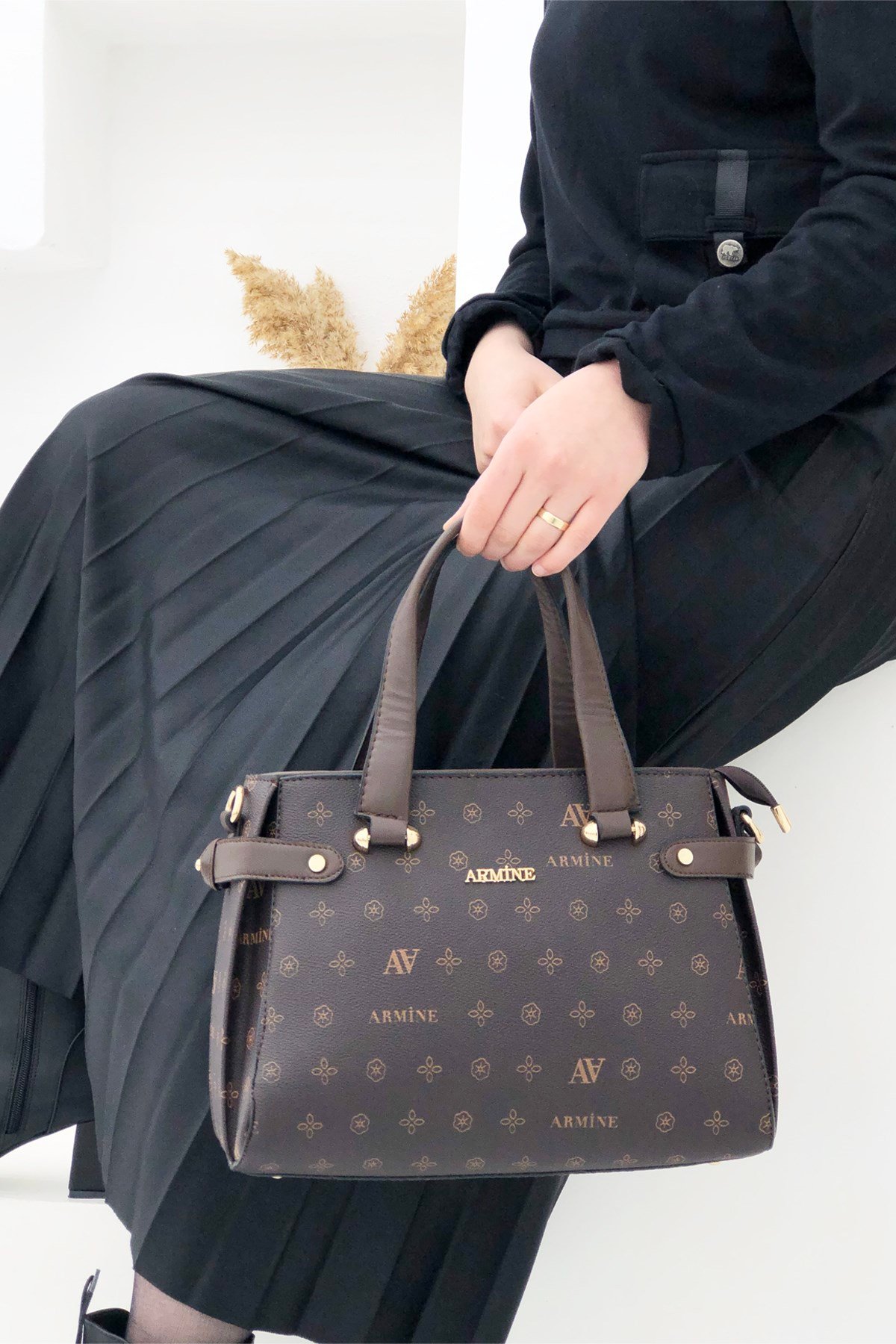 Armine El Çantası 172 Baskılı Kahve Baskılı