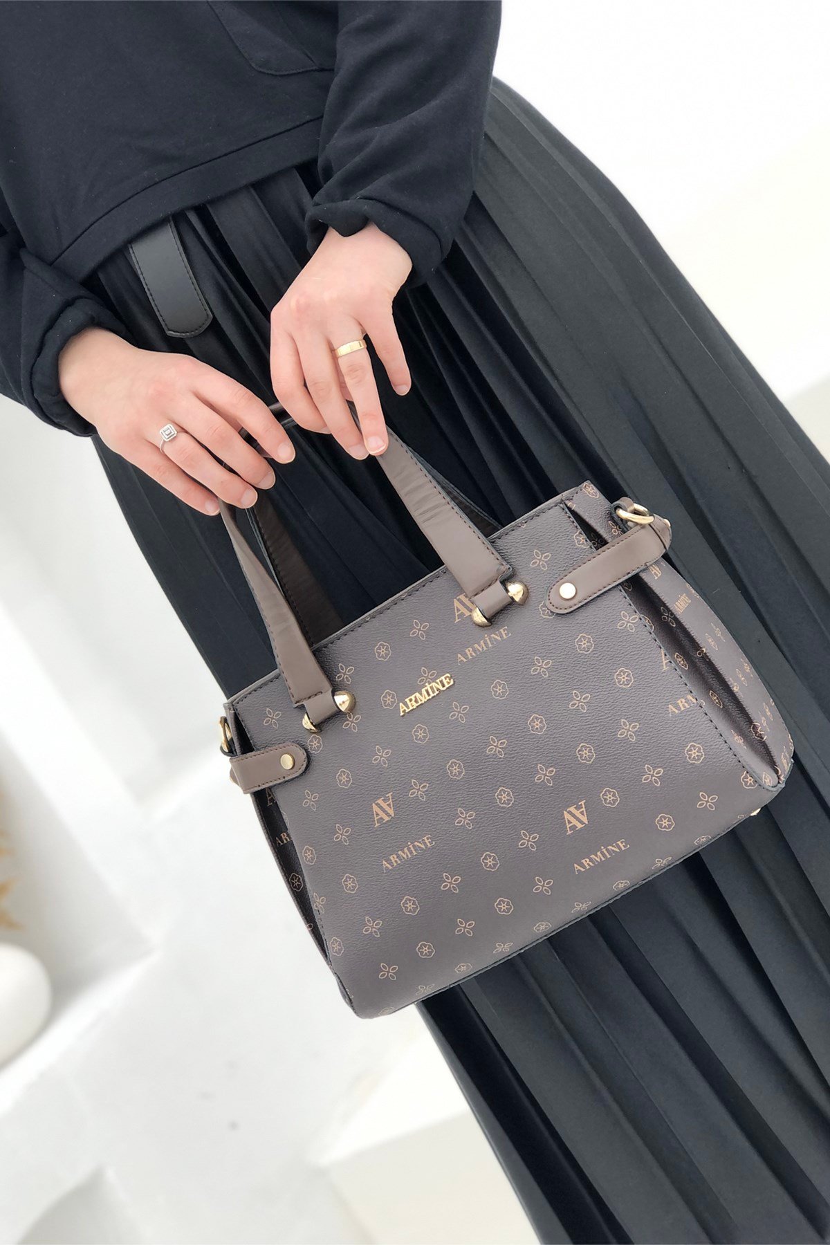 Armine El Çantası 172 Baskılı Kahve Baskılı