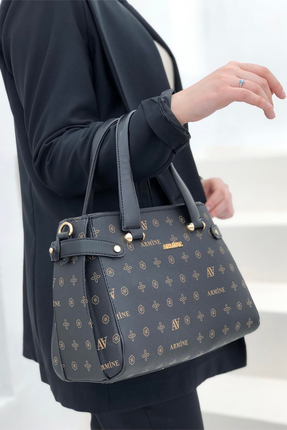 Armine El Çantası 172 Baskılı Siyah Baskılı