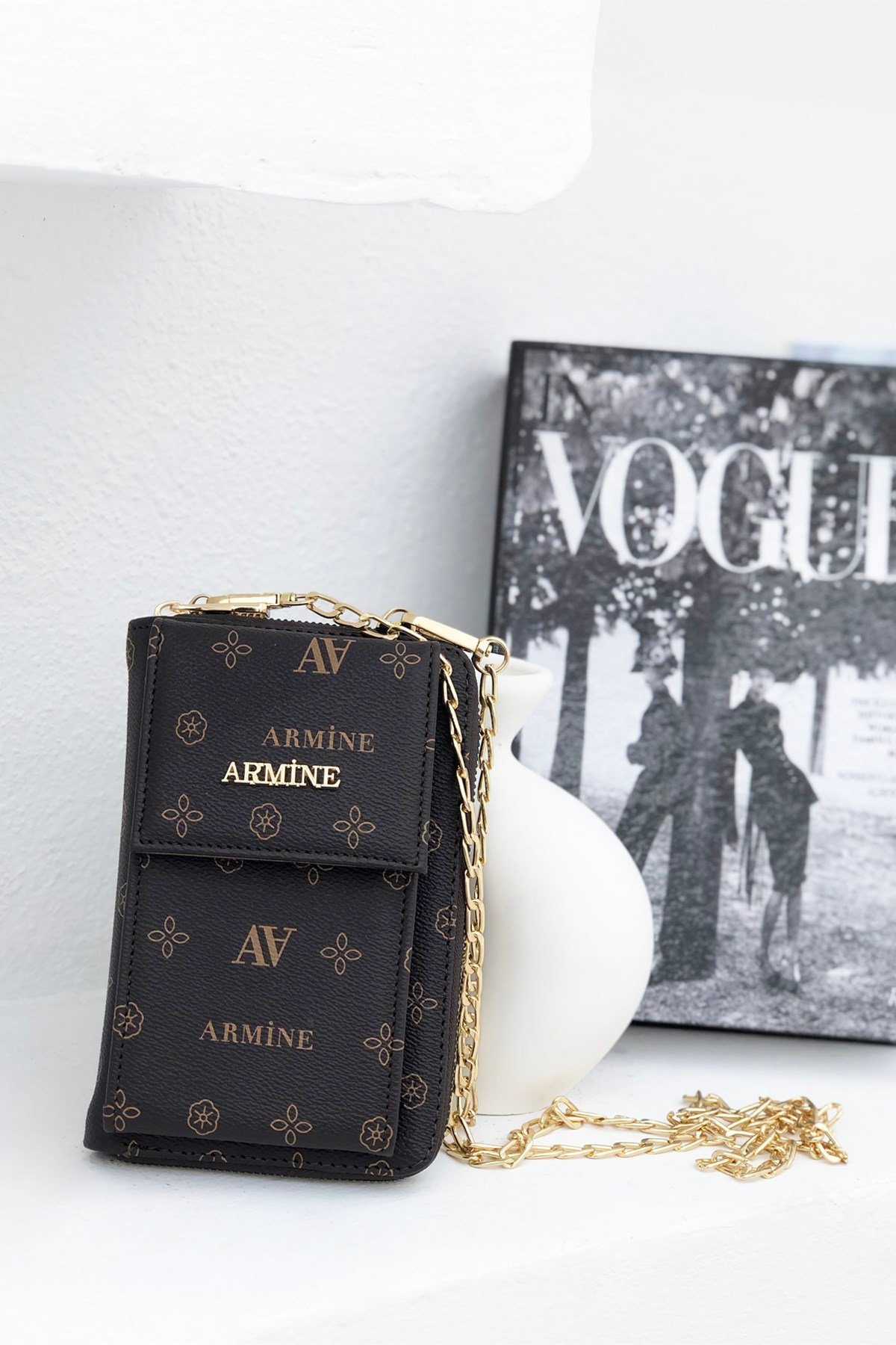 Armine Zincirli Postacı Çanta 265 Kahve Baskılı