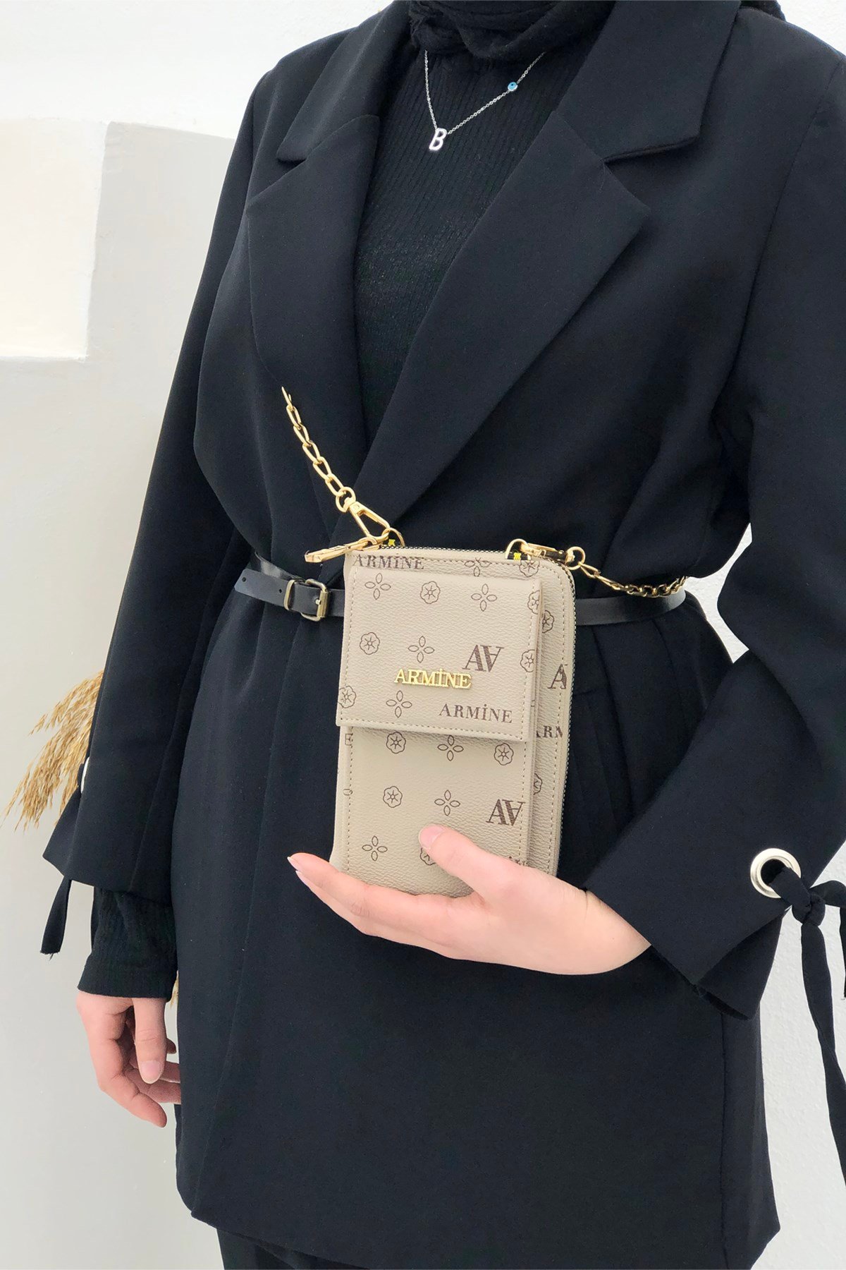 Armine Zincirli Postacı Çanta 265 Vizon Baskılı