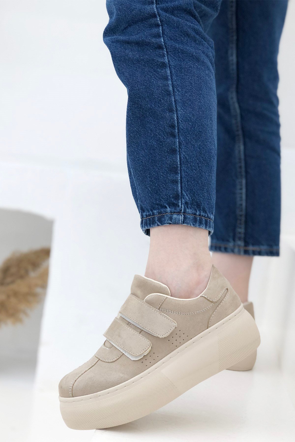 Beinsteps Helen Kalın Taban Kadın Sneaker Bej Süet