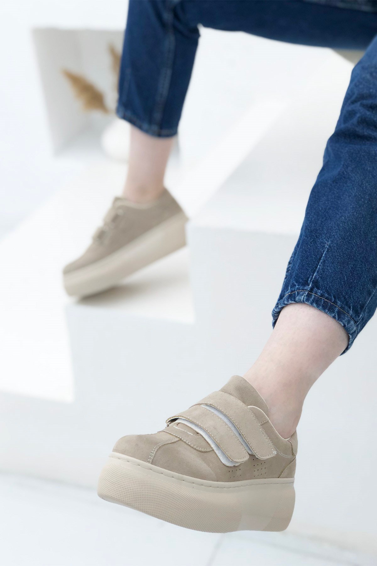 Beinsteps Helen Kalın Taban Kadın Sneaker Bej Süet