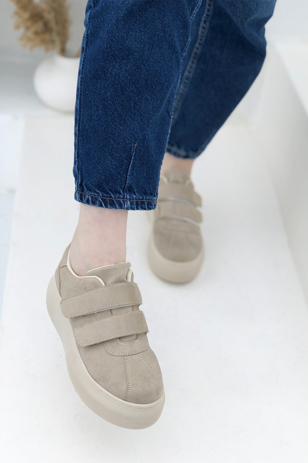 Beinsteps Helen Kalın Taban Kadın Sneaker Bej Süet