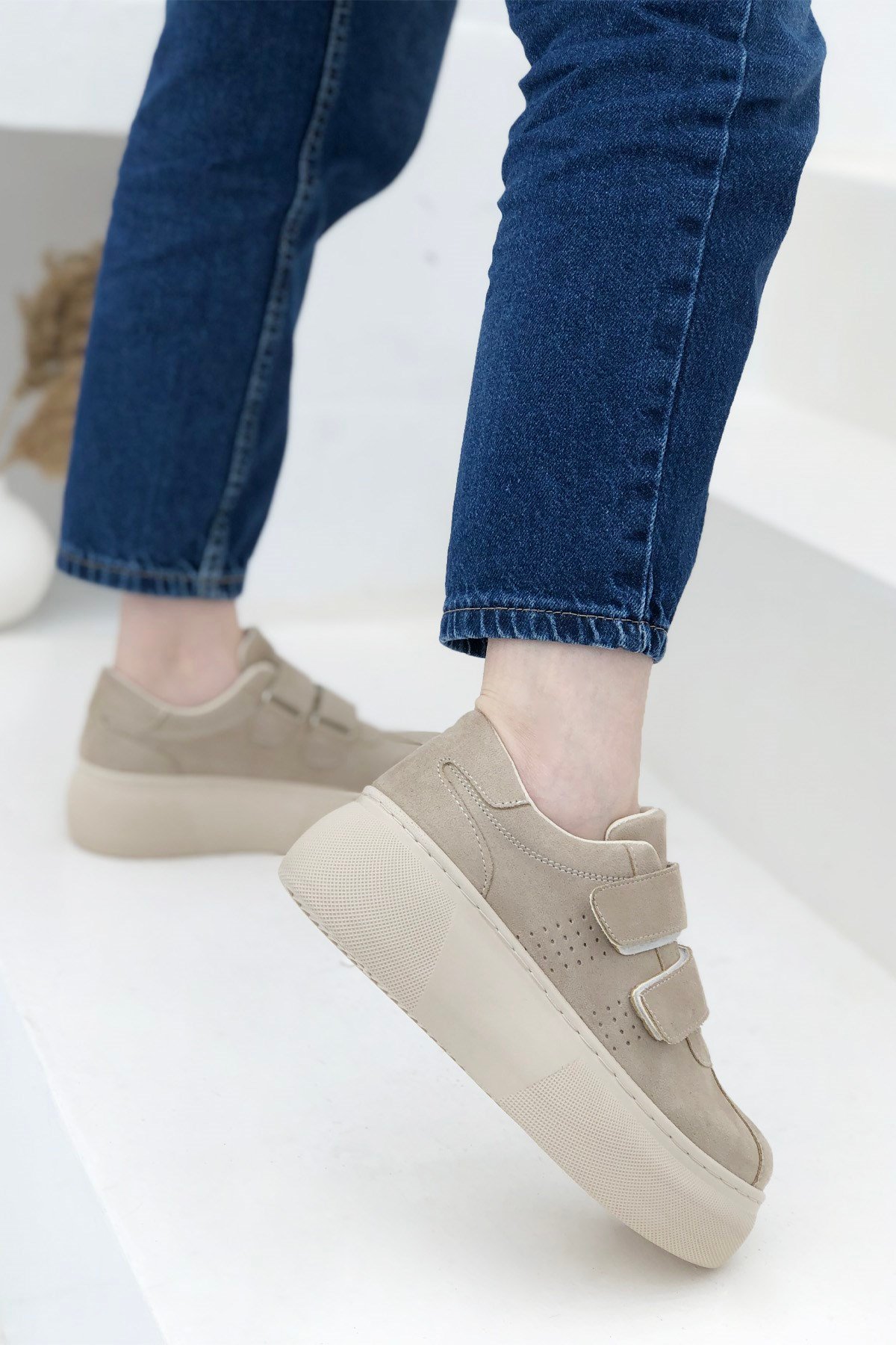Beinsteps Helen Kalın Taban Kadın Sneaker Bej Süet