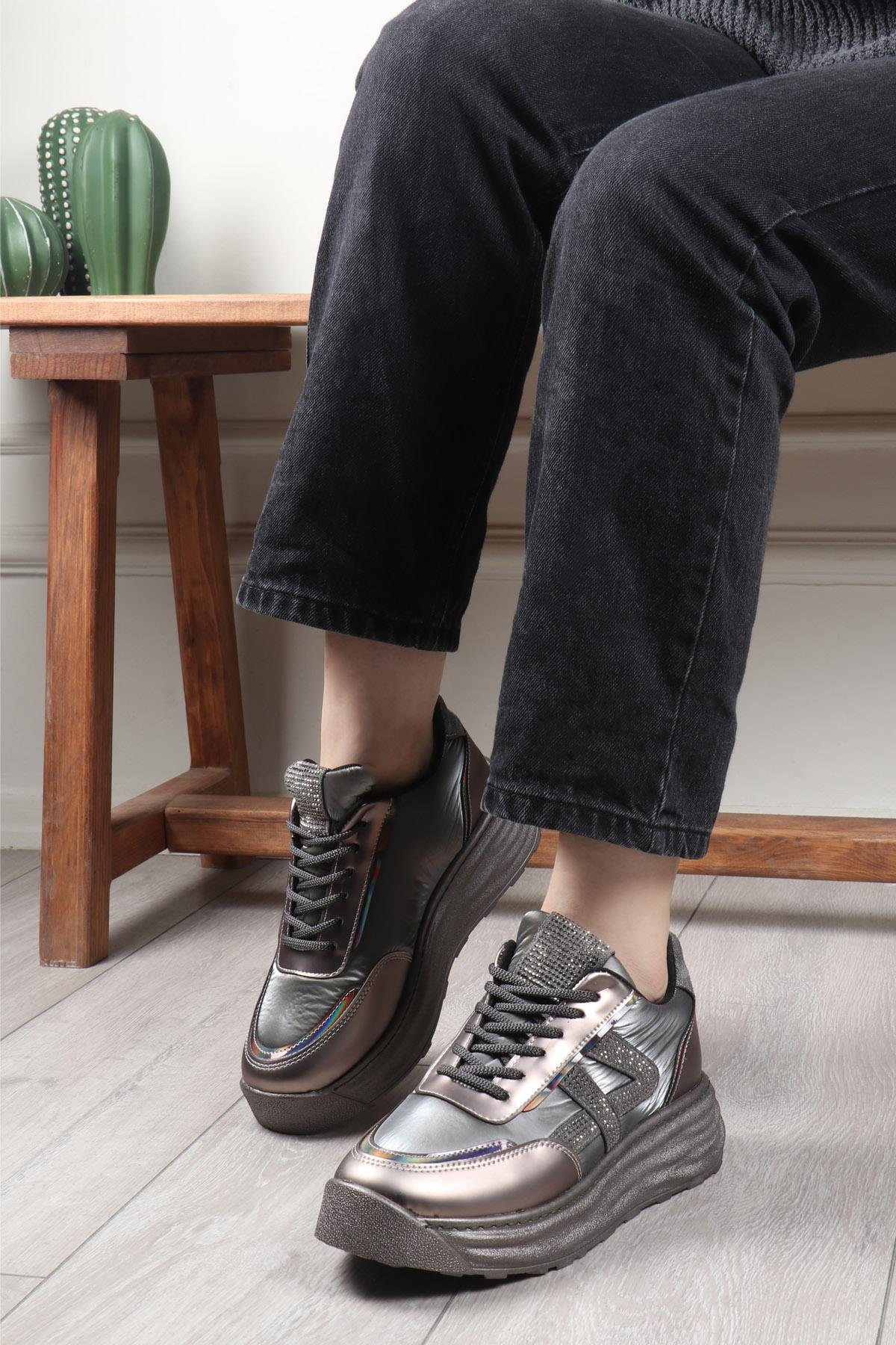 BEREL G279  Taşlı Paraşüt Kadın Ayakkabı Gri