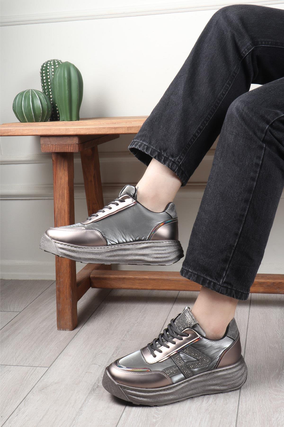 BEREL G279  Taşlı Paraşüt Kadın Ayakkabı Gri