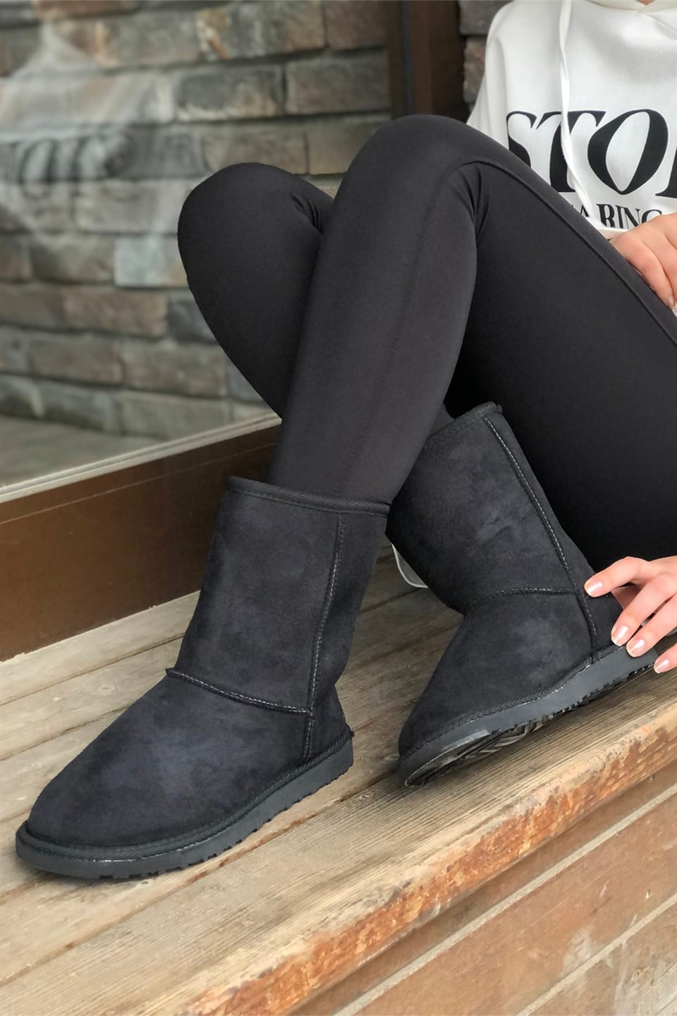 BLACK UGG DÜZ Kadın Bot Sıyah