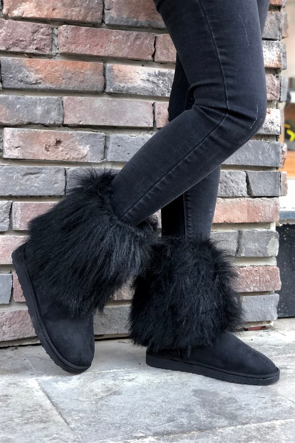BLACK UGG TÜYLÜ Kadın Bot Sıyah