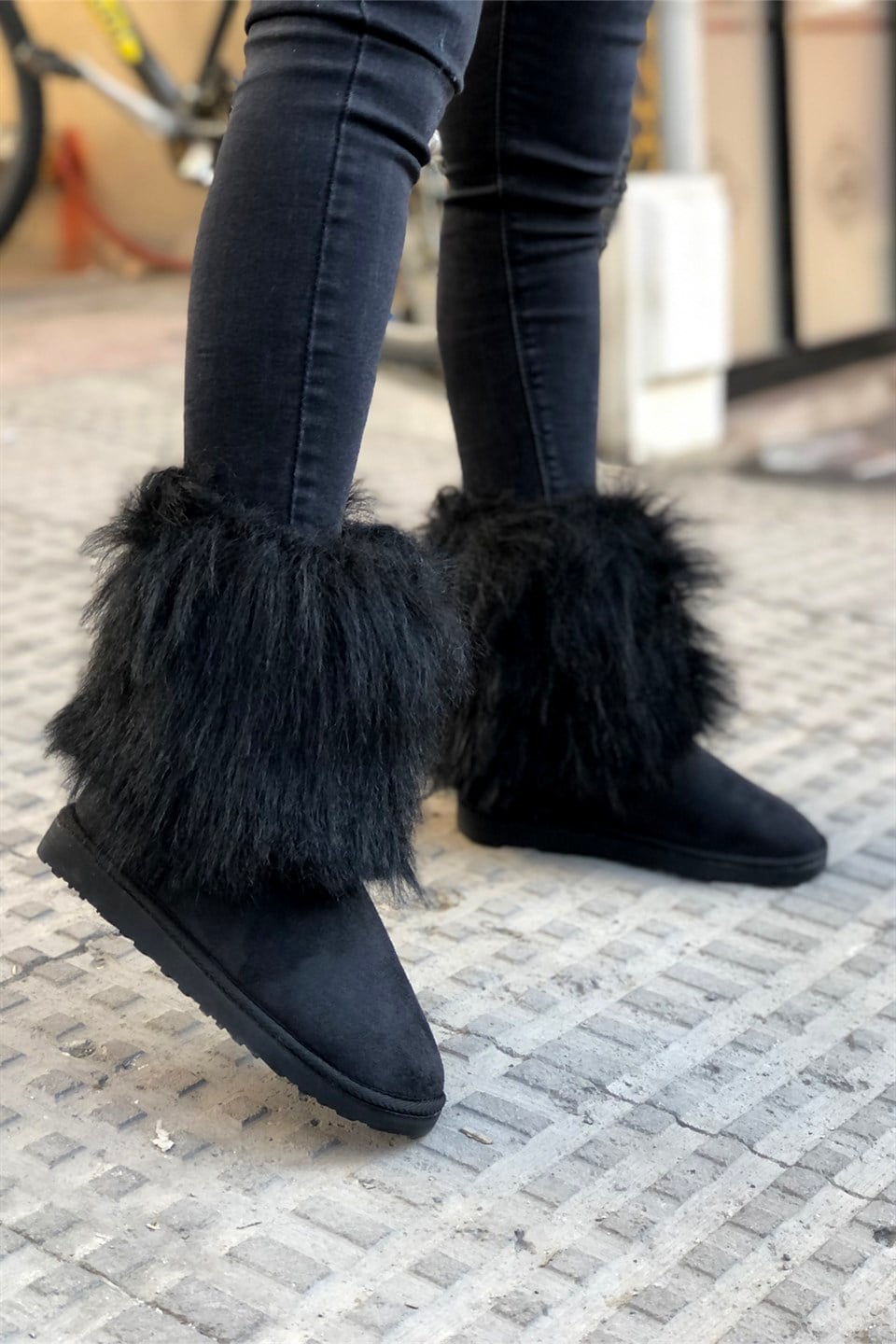 BLACK UGG TÜYLÜ Kadın Bot Sıyah