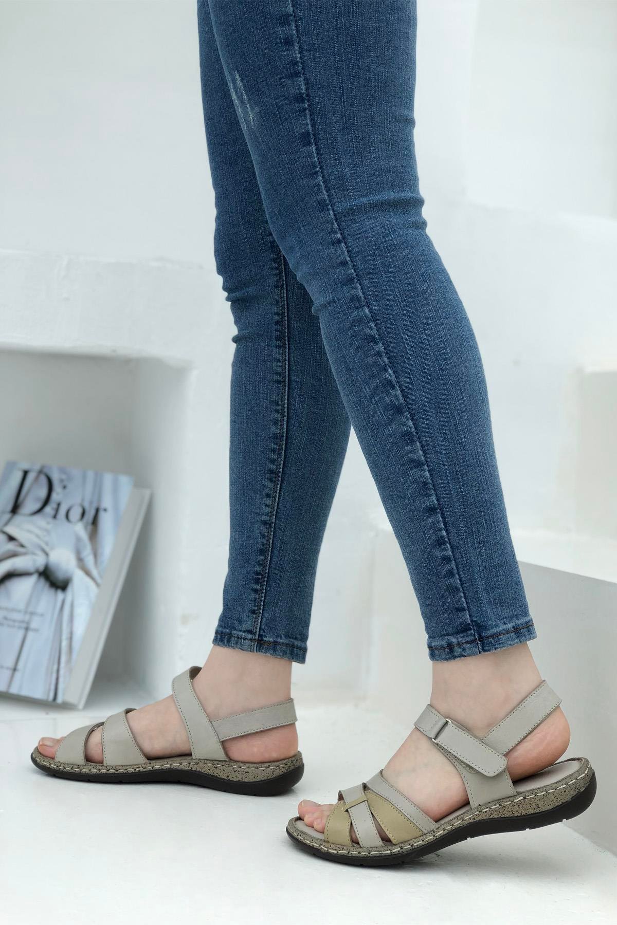Cityzen NB-1015 Kadın Deri Sandalet Vizon