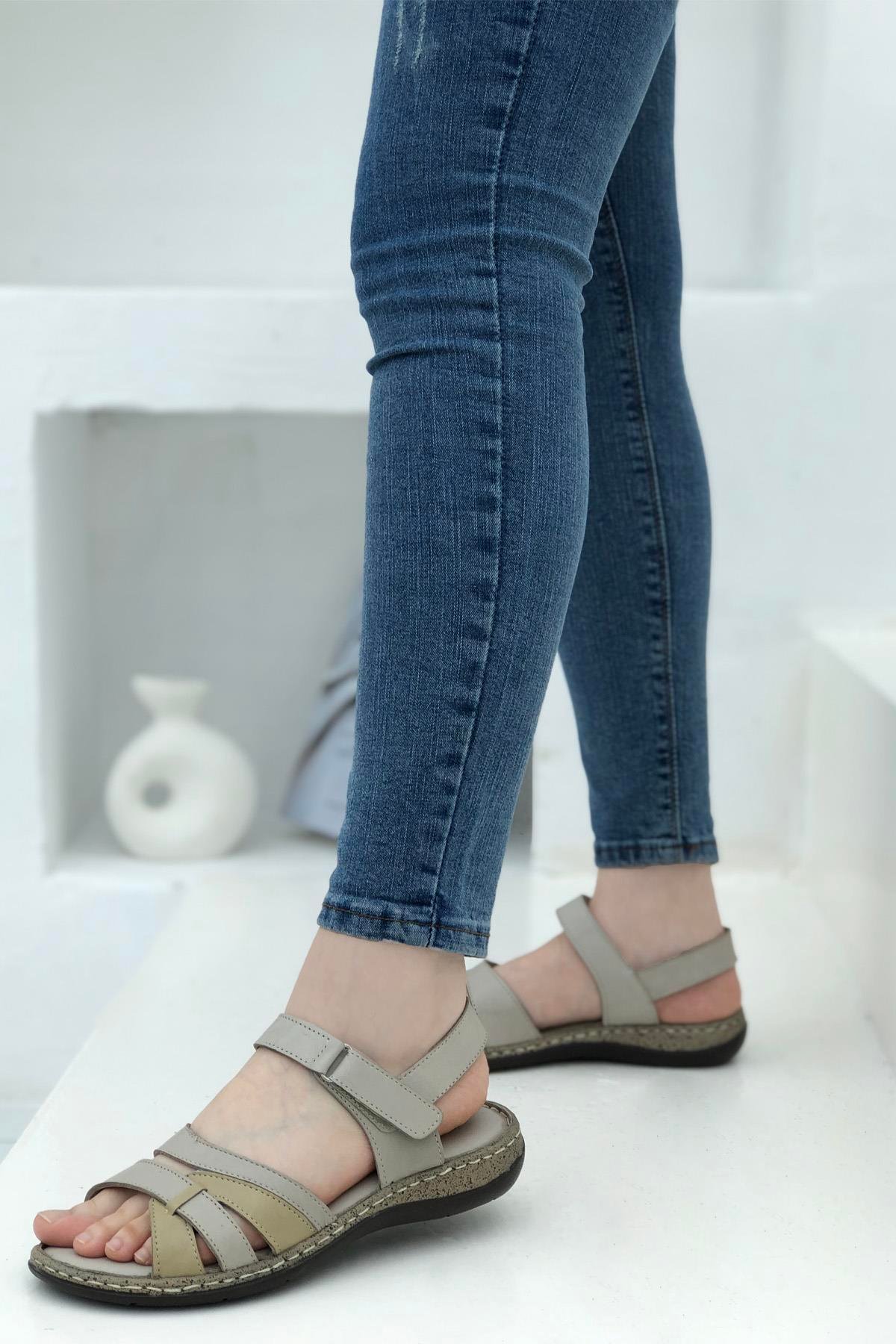 Cityzen NB-1015 Kadın Deri Sandalet Vizon