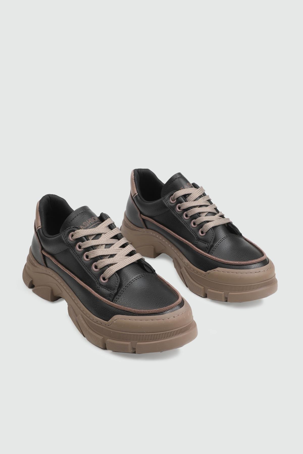 CONFORCİTY 25K 600 Bağcıklı Kadın Ayakkabı Siyah Vizon