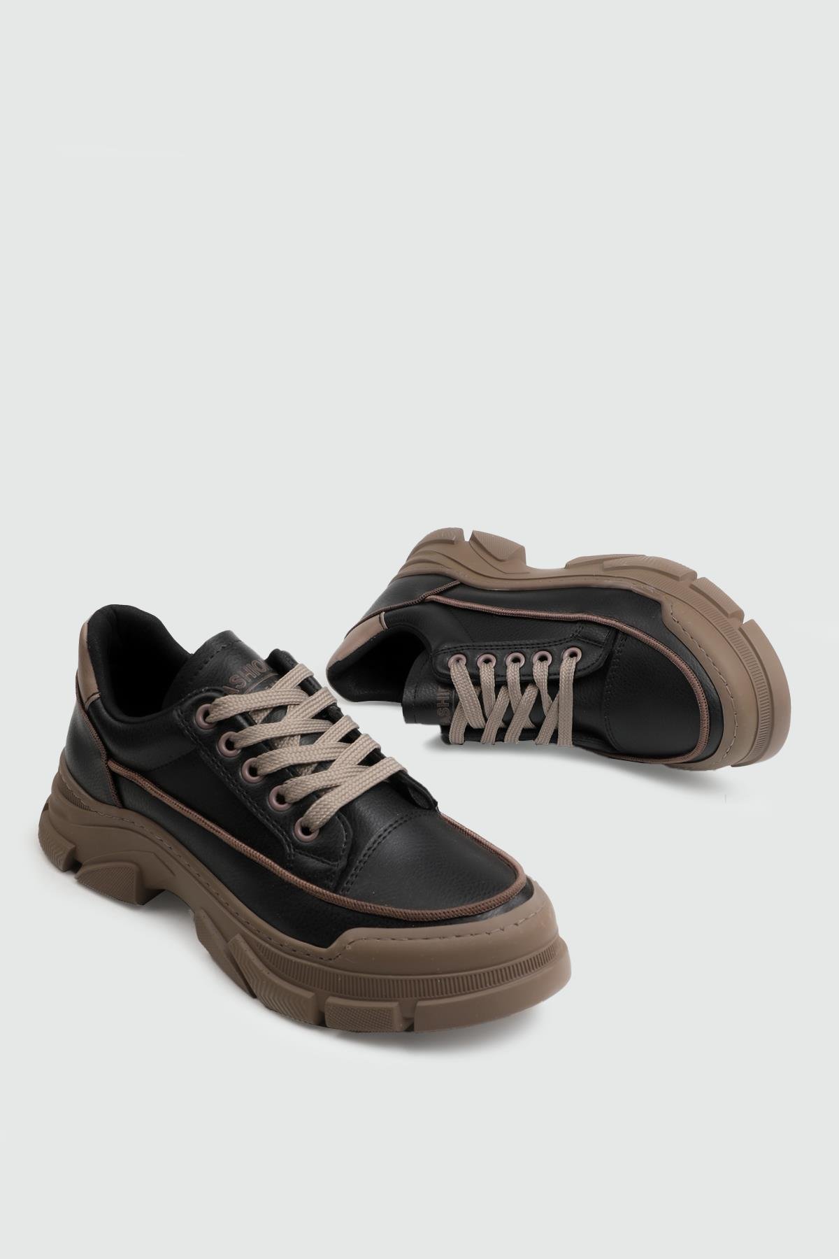 CONFORCİTY 25K 600 Bağcıklı Kadın Ayakkabı Siyah Vizon