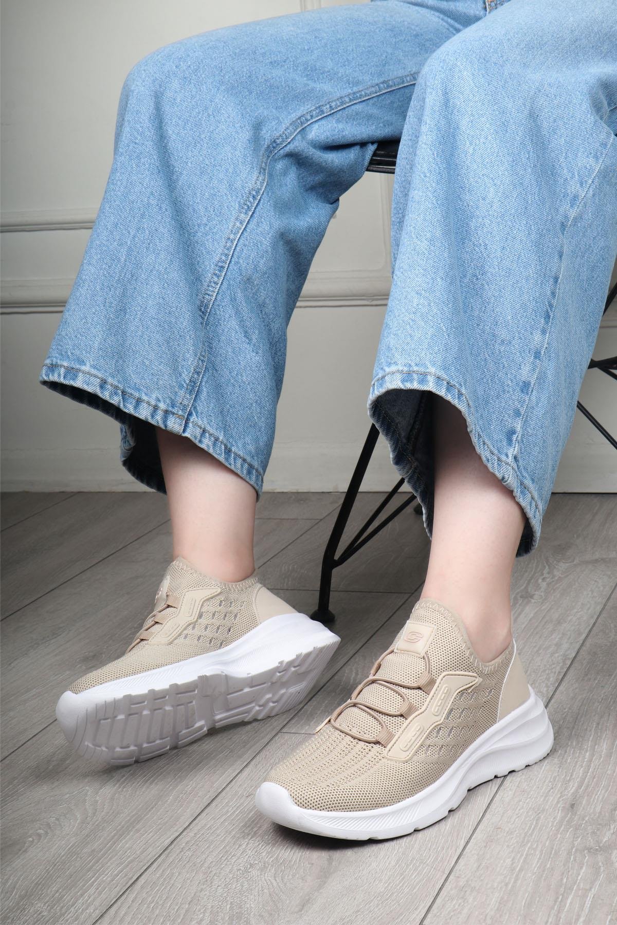 CONPAX 1272 Unisex Spor Ayakkabı Bej Beyaz