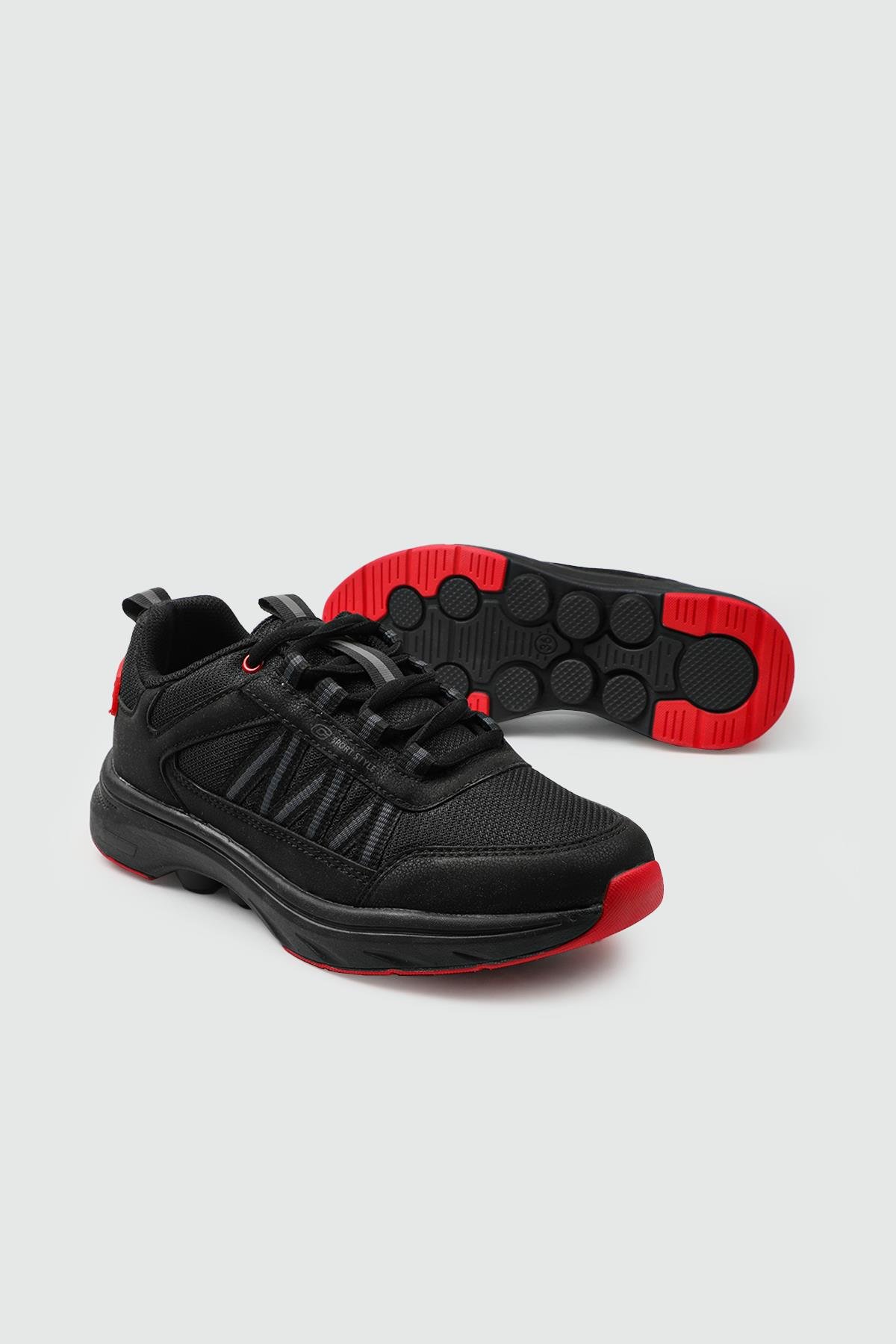 CONPAX 2057 Unisex Spor Ayakkabı Siyah Füme Kırmızı