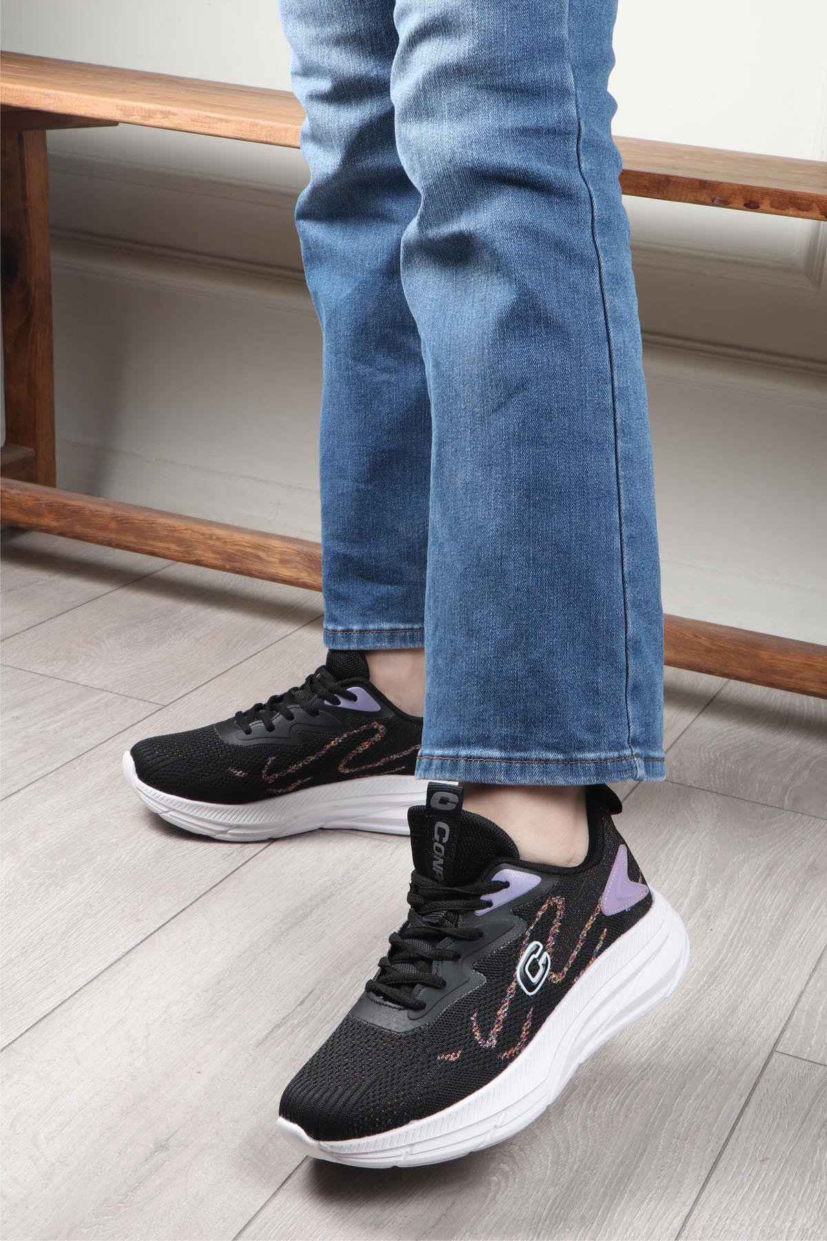 CONPAX 5907 Kadın Spor Ayakkabı Siyah Lila