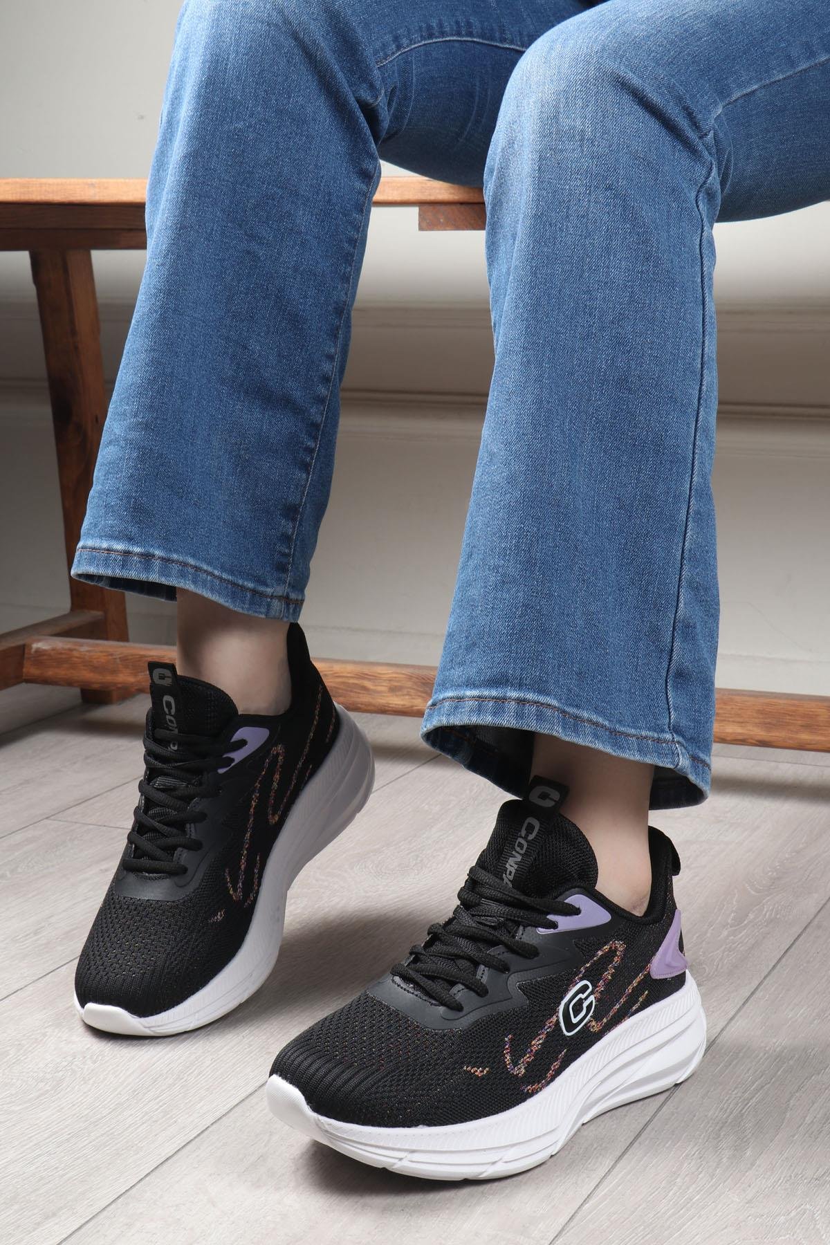 CONPAX 5907 Kadın Spor Ayakkabı Siyah Lila