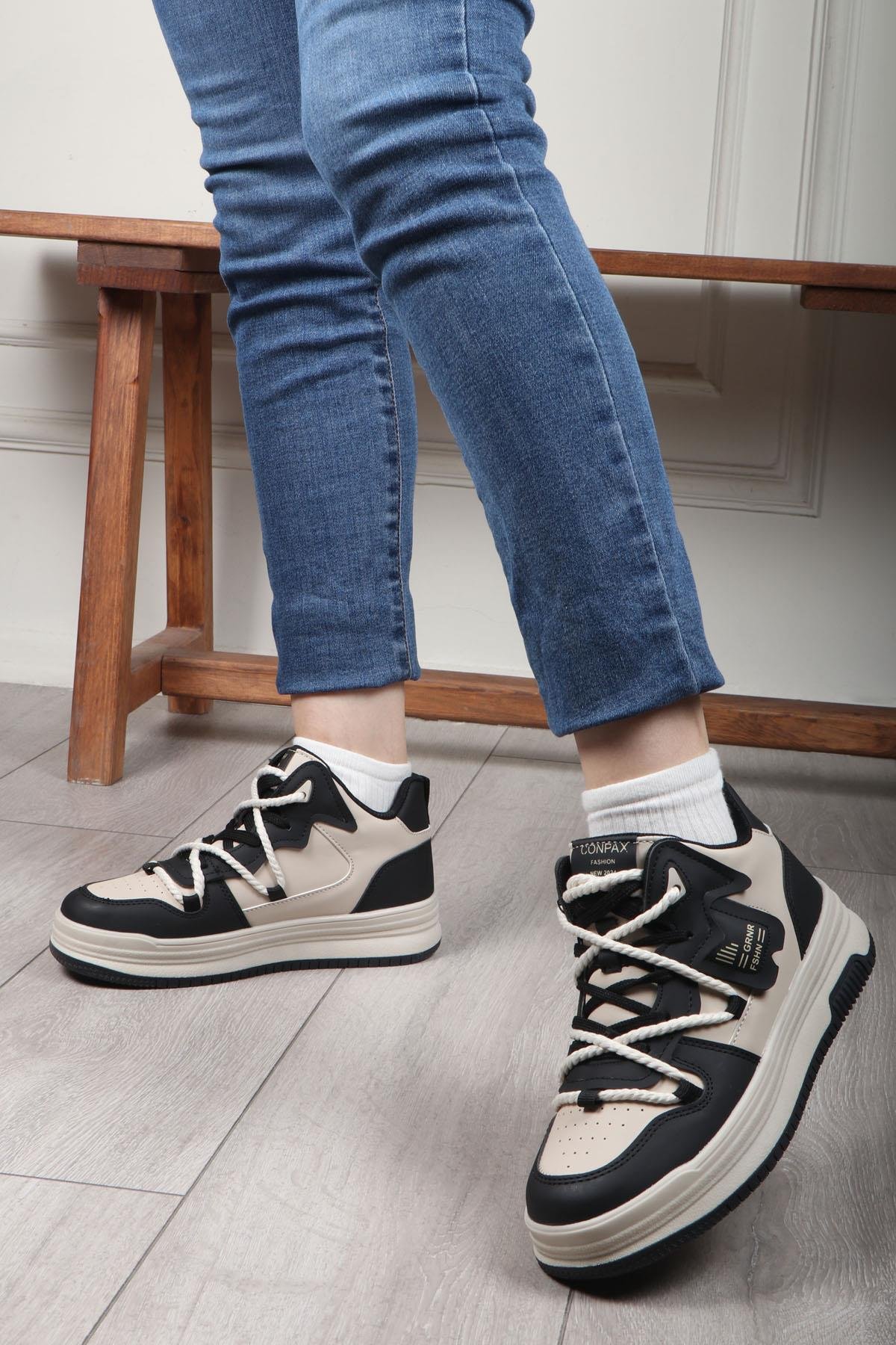 CONPAX 5970 Kadın Spor Ayakkabı Siyah Bej