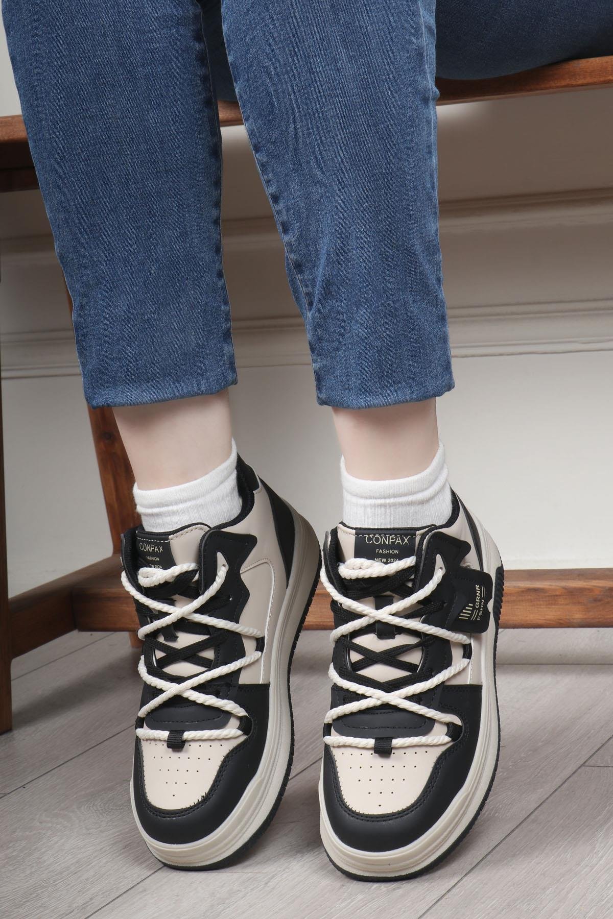 CONPAX 5970 Kadın Spor Ayakkabı Siyah Bej