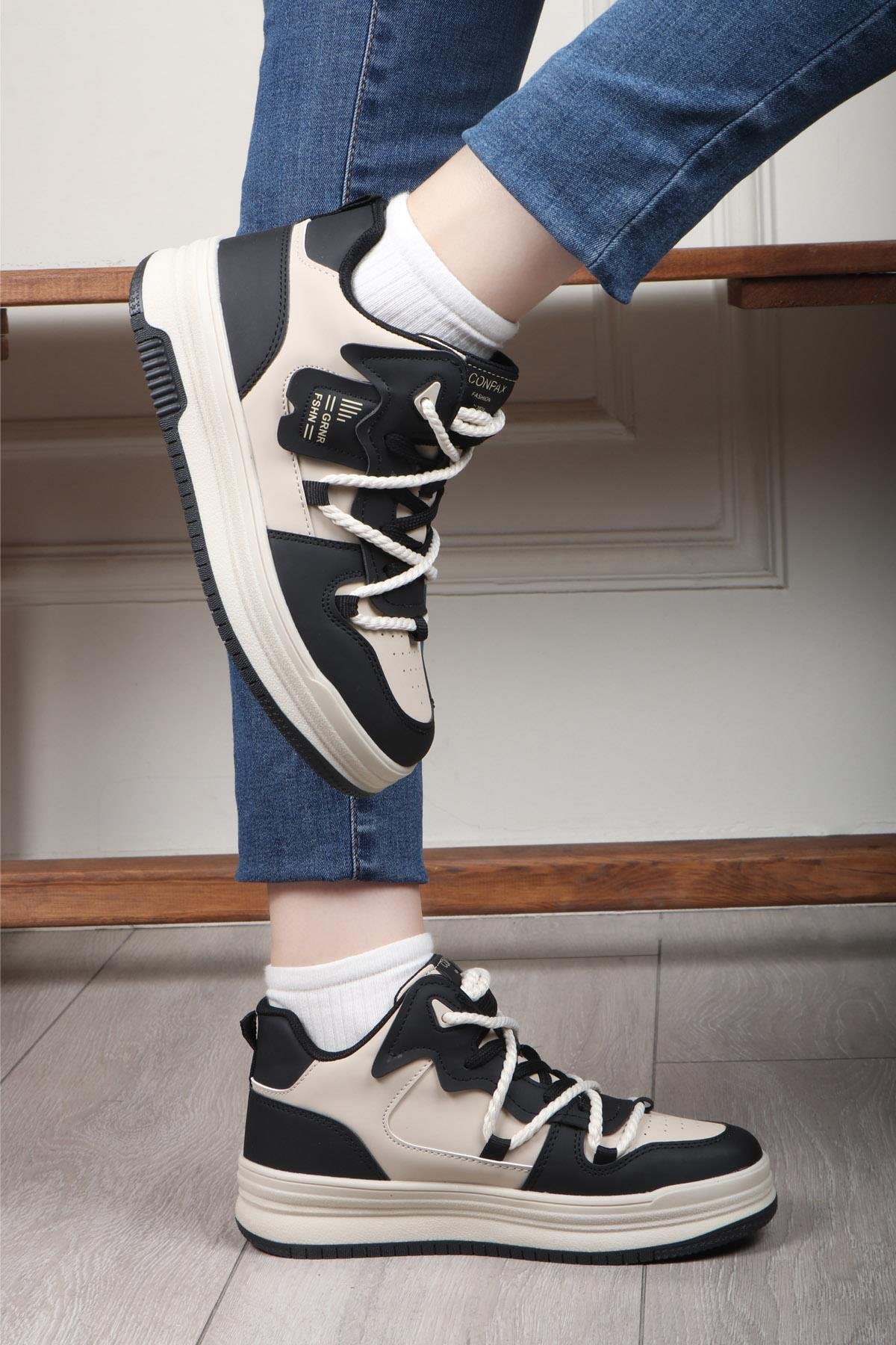 CONPAX 5970 Kadın Spor Ayakkabı Siyah Bej