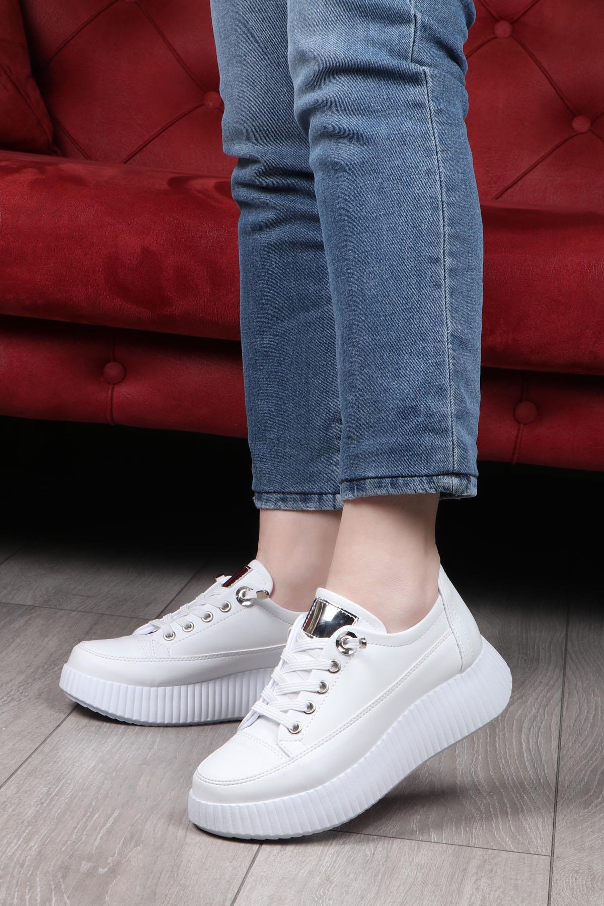 Endless 25Y-77509 Yüksek Taban Kadın Spor Ayakkabı Beyaz Beyaz