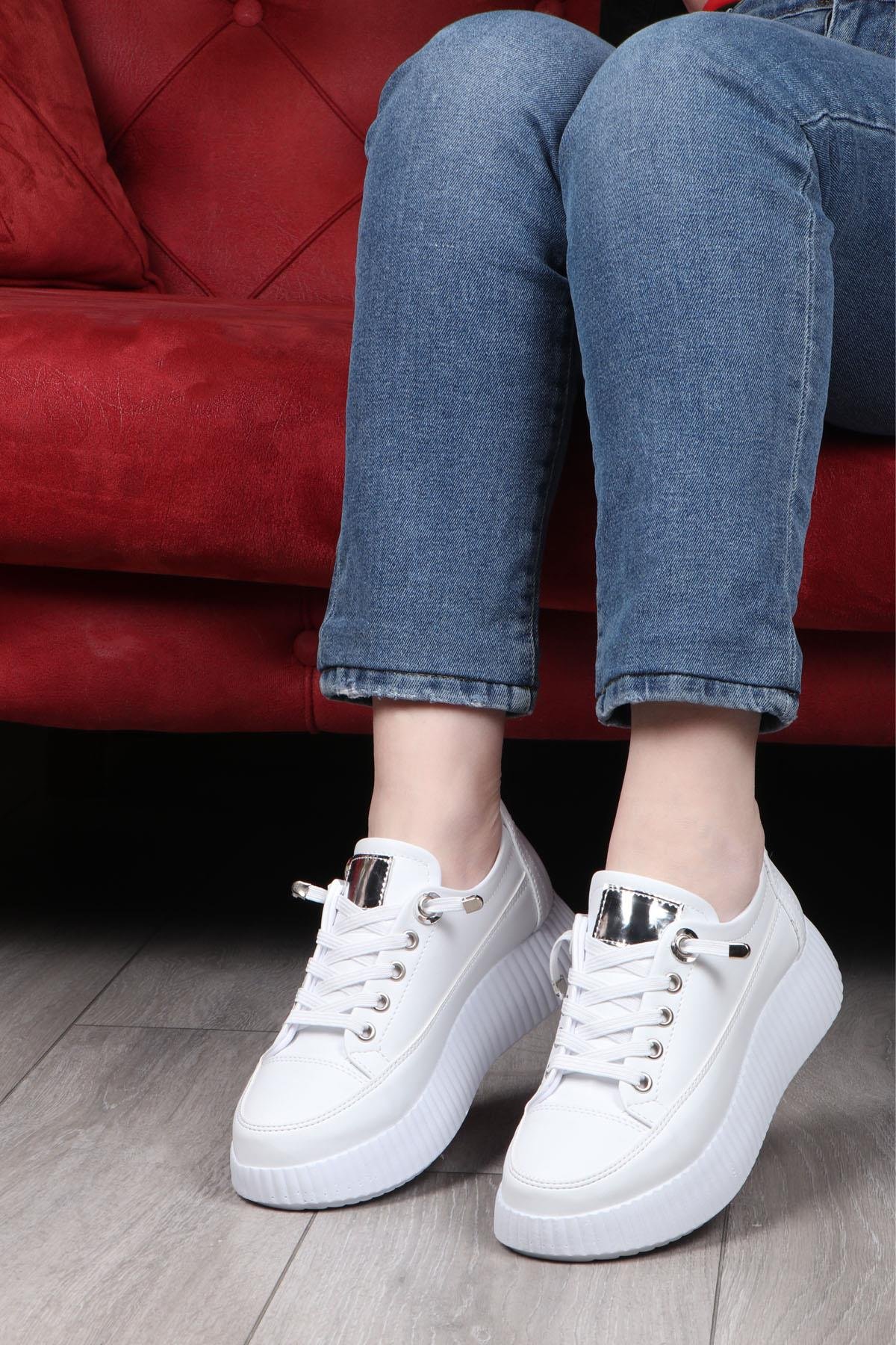 Endless 25Y-77509 Yüksek Taban Kadın Spor Ayakkabı Beyaz Beyaz