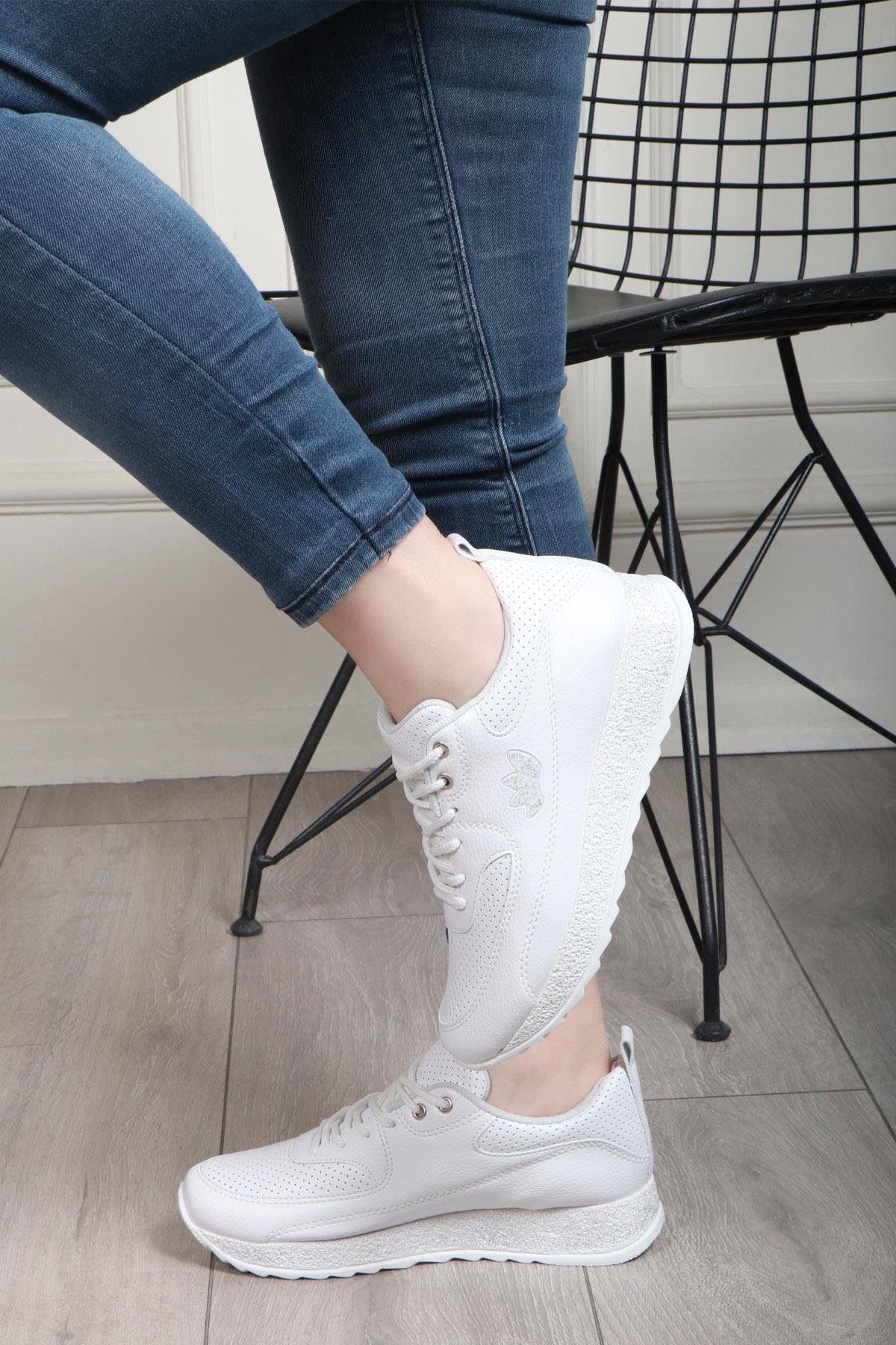 FLET 104 Cilt Simli Kadın Spor Ayakkabı Beyaz