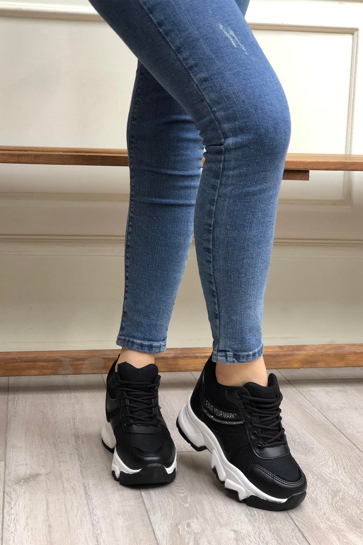 FLET 209 Anoraklı Kadın Spor Ayakkabı Siyah Beyaz