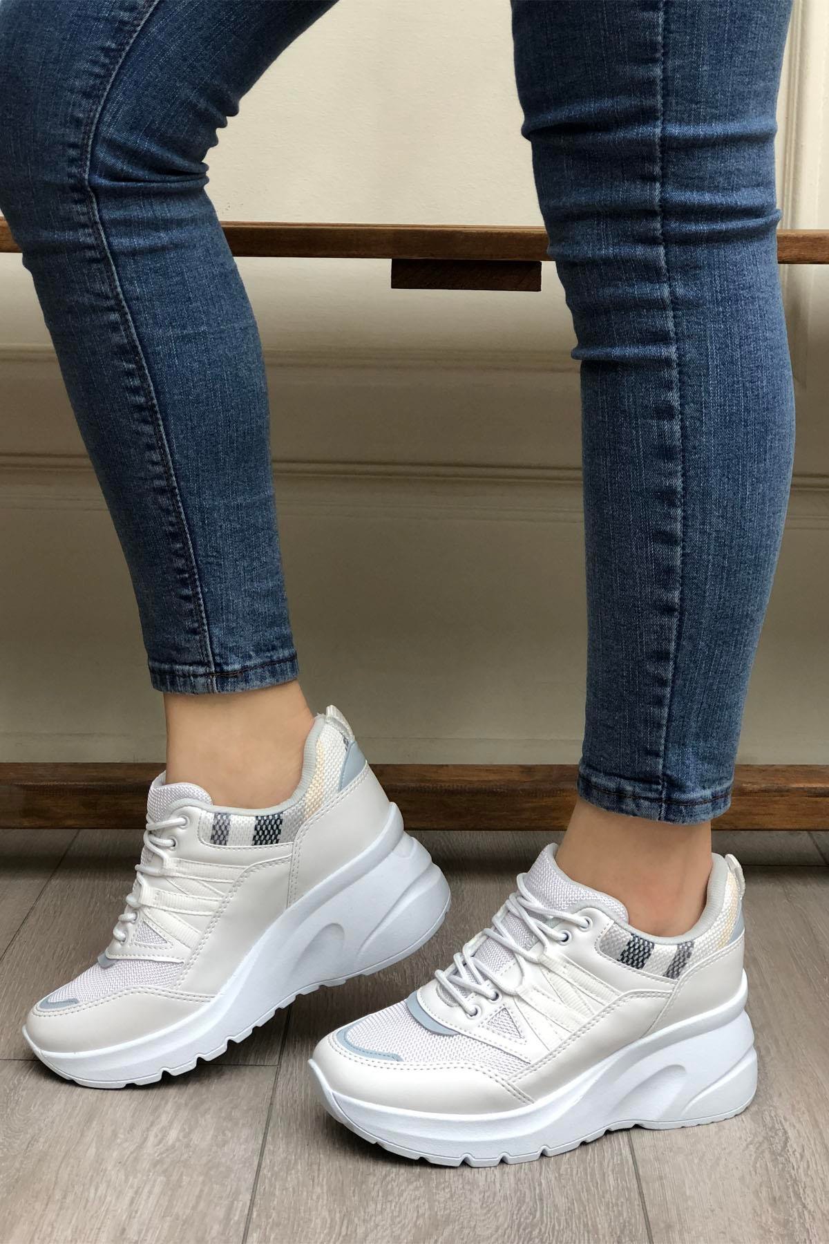 FLET 301 Anoraklı Kadın Spor Ayakkabı Beyaz