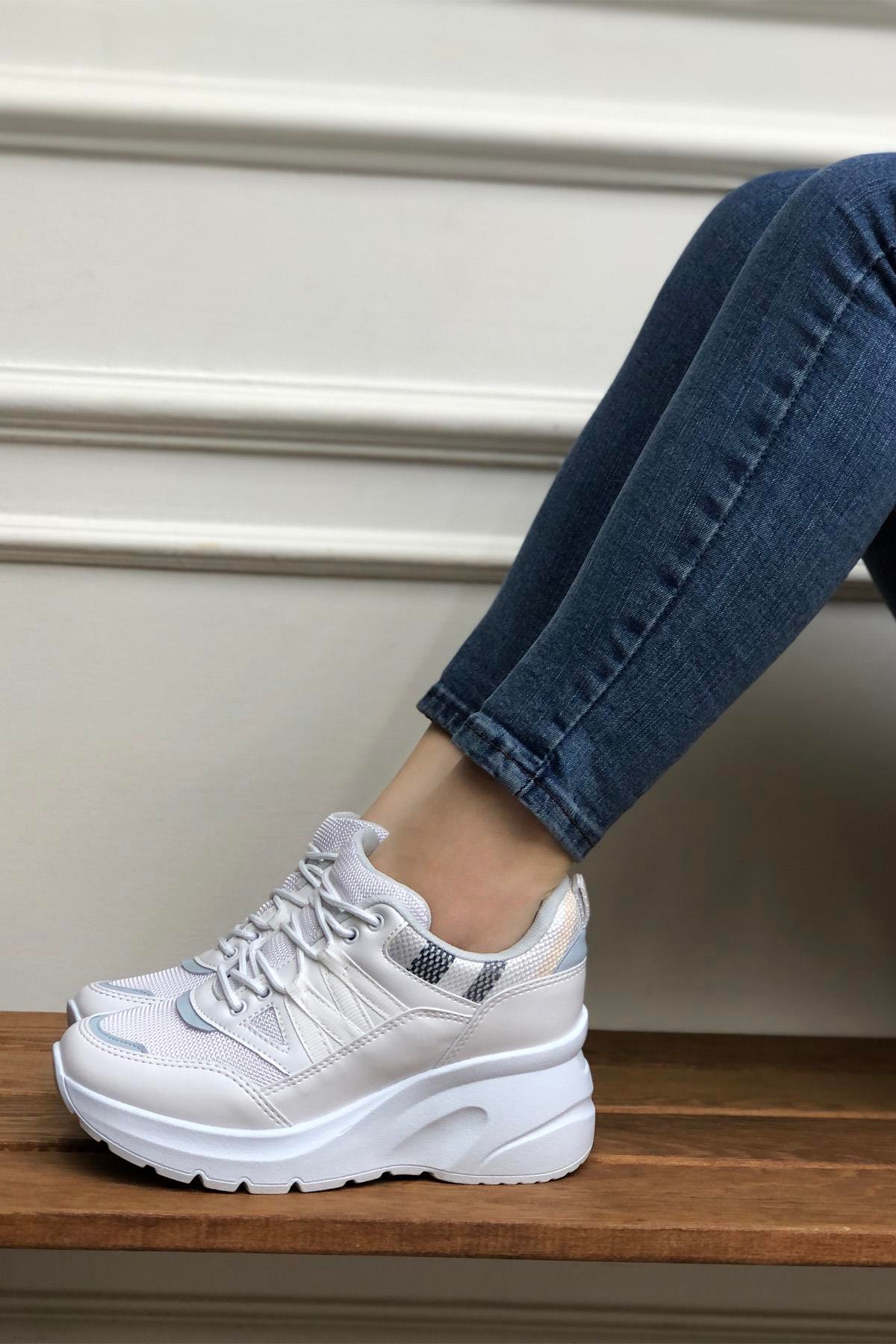 FLET 301 Anoraklı Kadın Spor Ayakkabı Beyaz