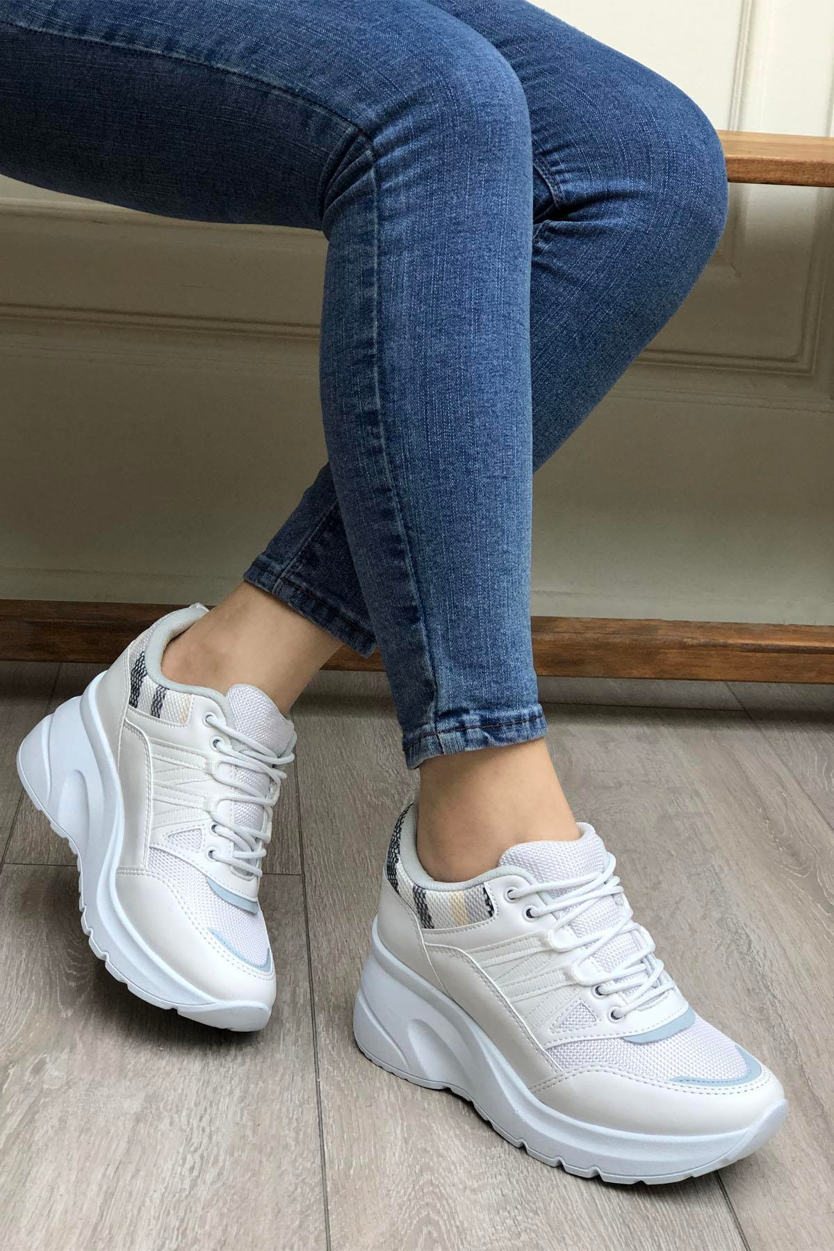 FLET 301 Anoraklı Kadın Spor Ayakkabı Beyaz