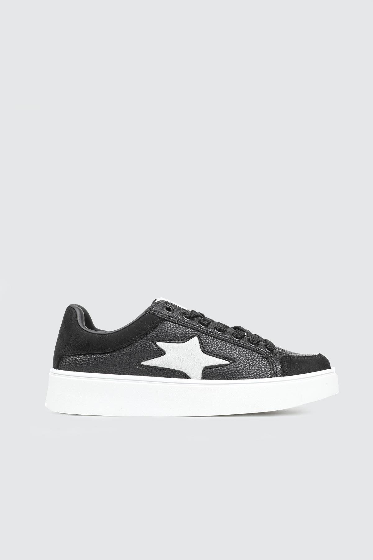 FLET 353 25K Yıldız Baskılı Kadın Spor Ayakkabı Siyah Beyaz