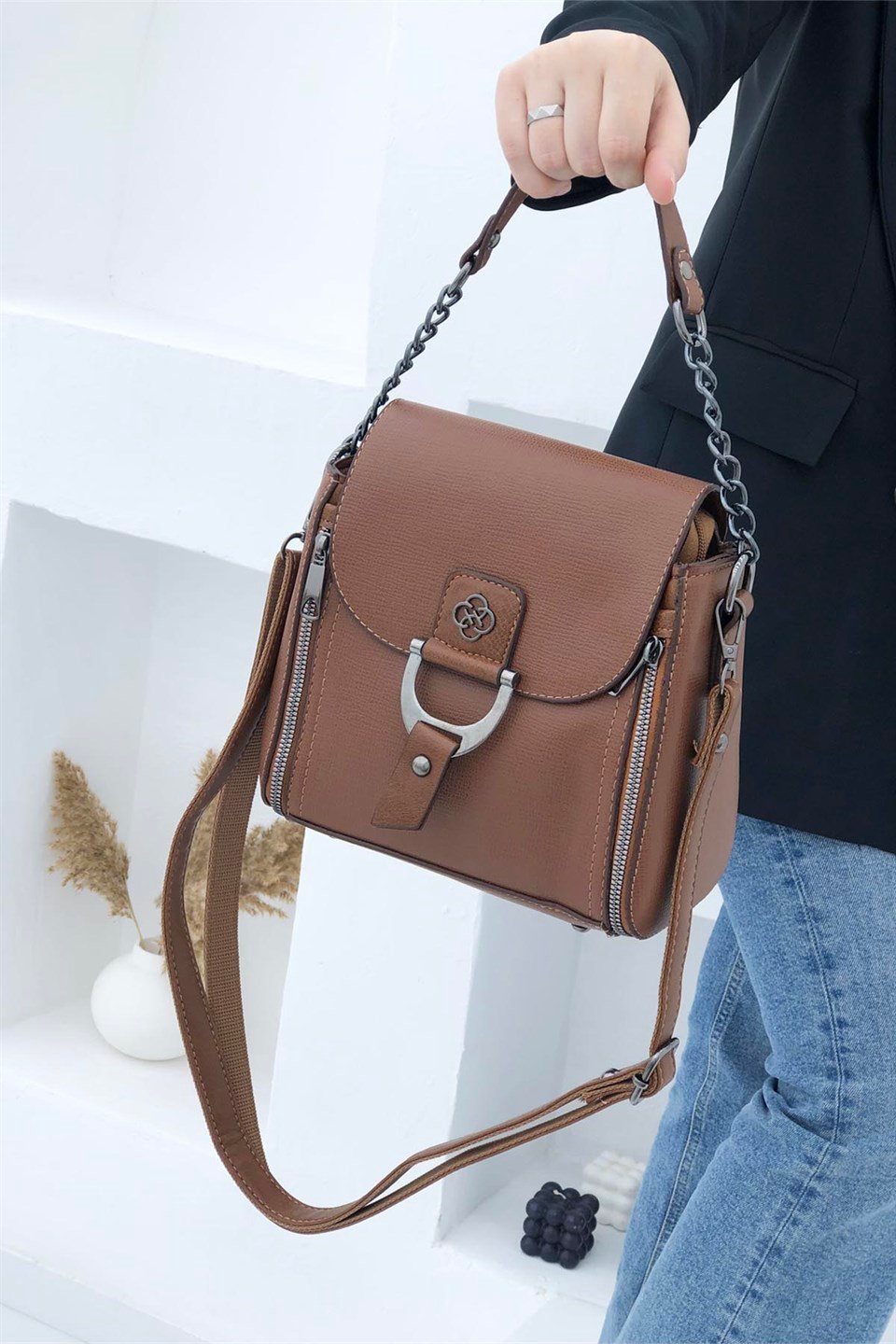 Günlük Kare Kadın Çanta Taba 1237