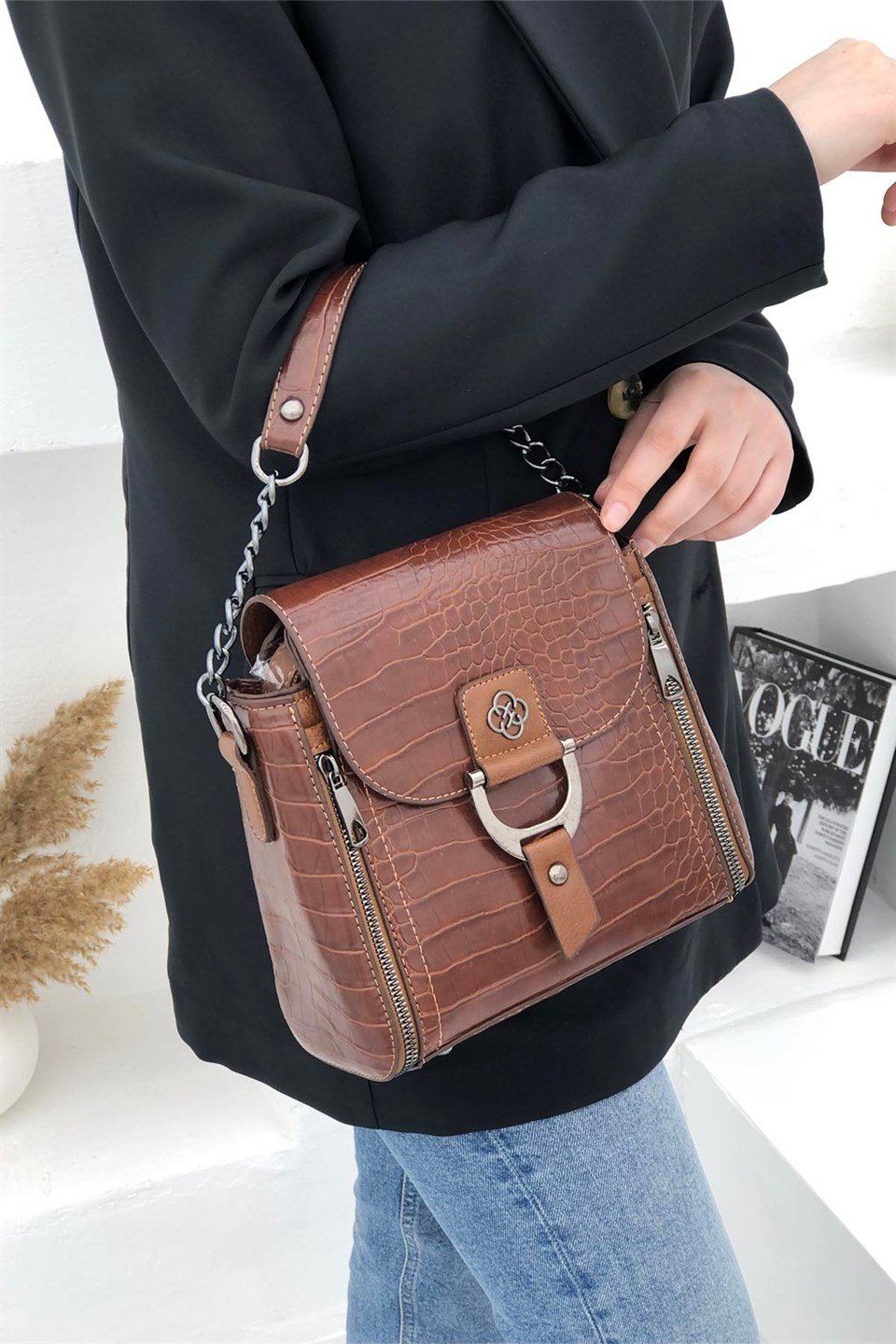Günlük Kare Kadın Çanta Taba Anakonda 1237