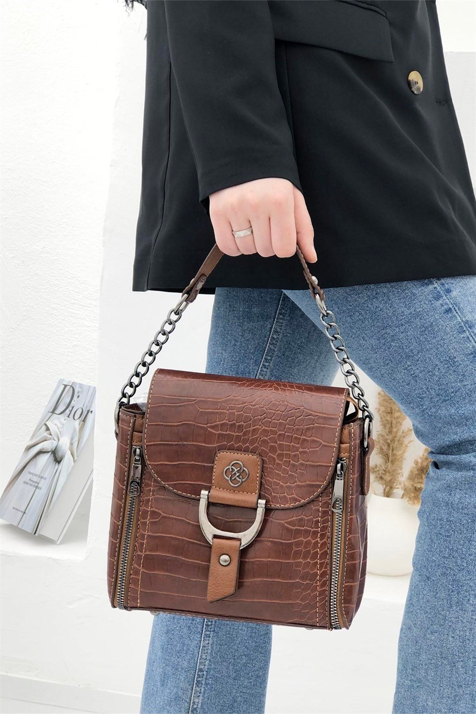 Günlük Kare Kadın Çanta Taba Anakonda 1237