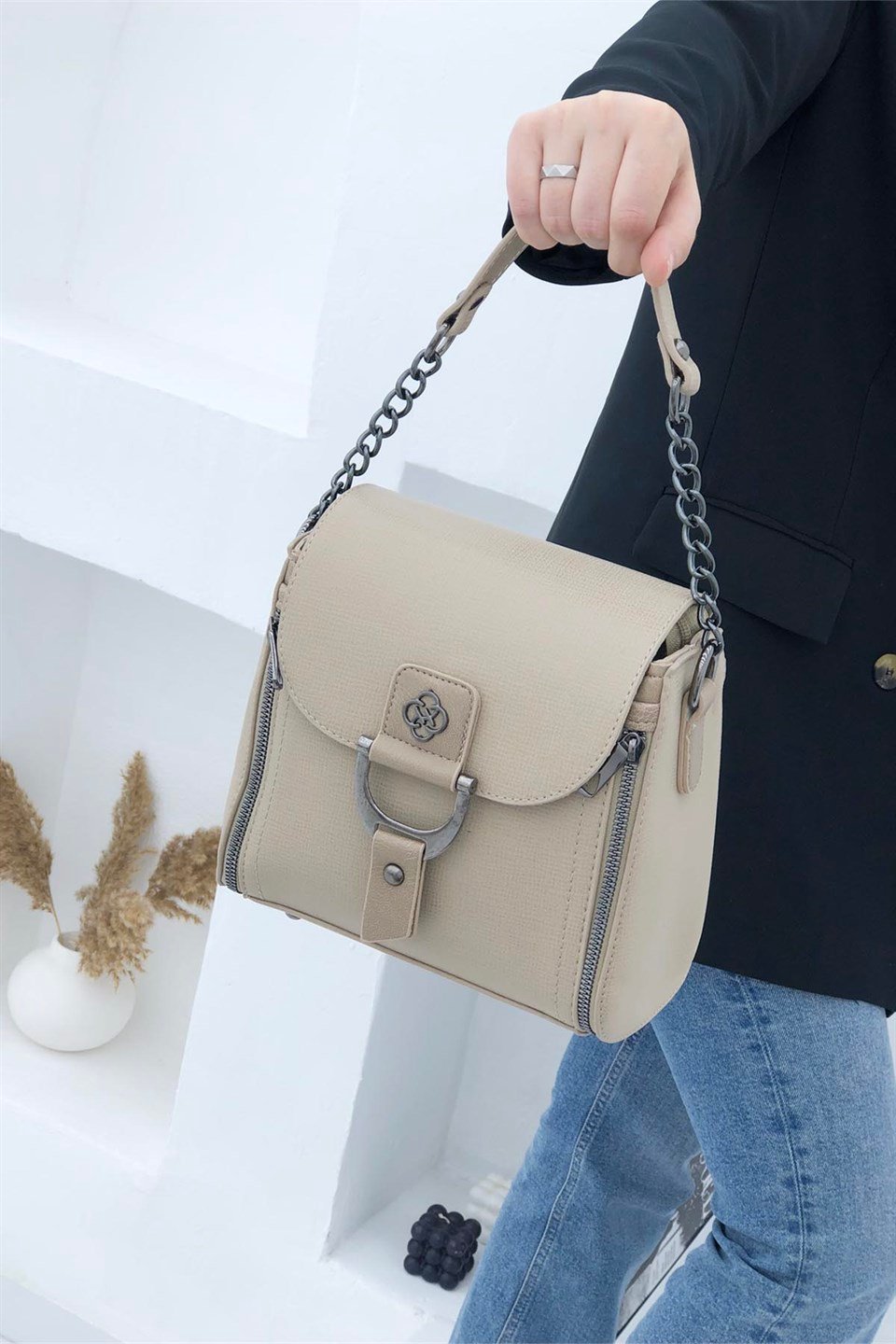 Günlük Kare Kadın Çanta Vizon 1237