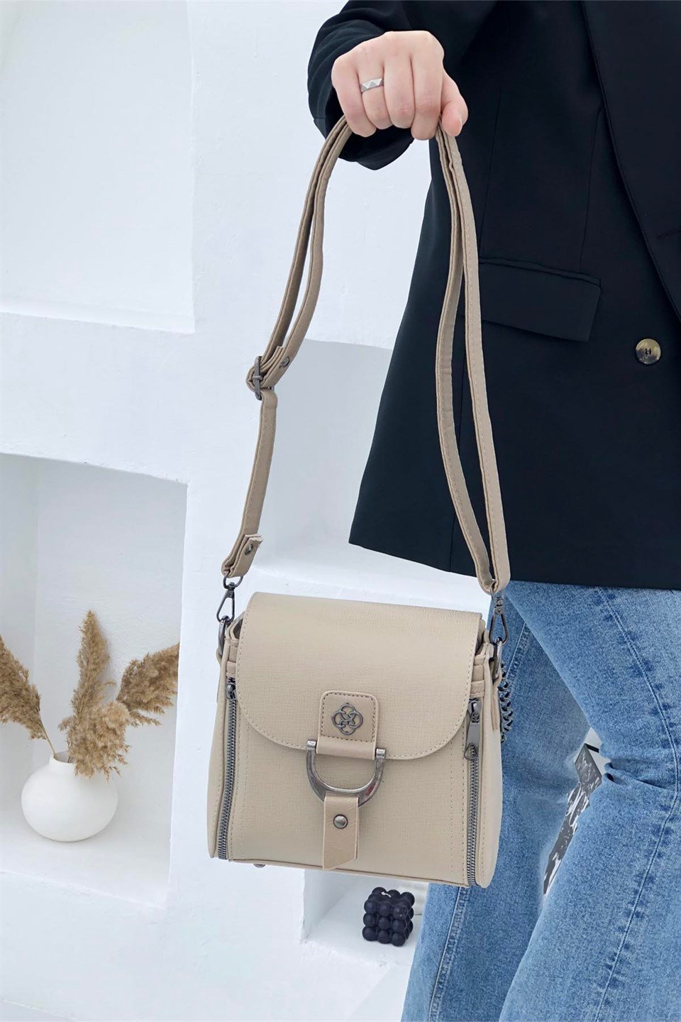 Günlük Kare Kadın Çanta Vizon 1237