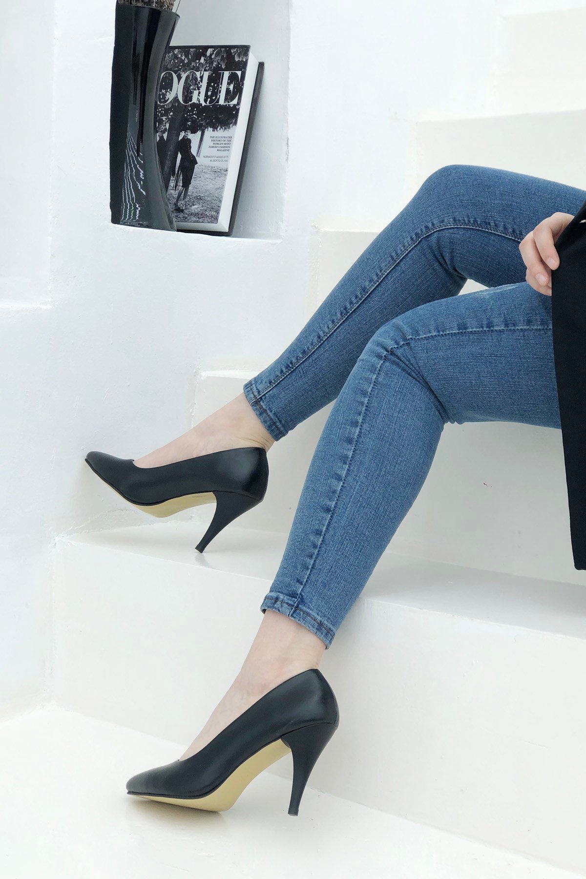 İnce Yüksek Ökçe STİLETTO Siyah Cilt N-2500 