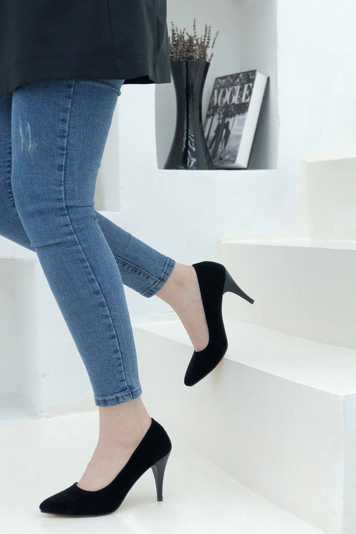 İnce Yüksek Ökçe Stiletto Siyah Süet N-2500