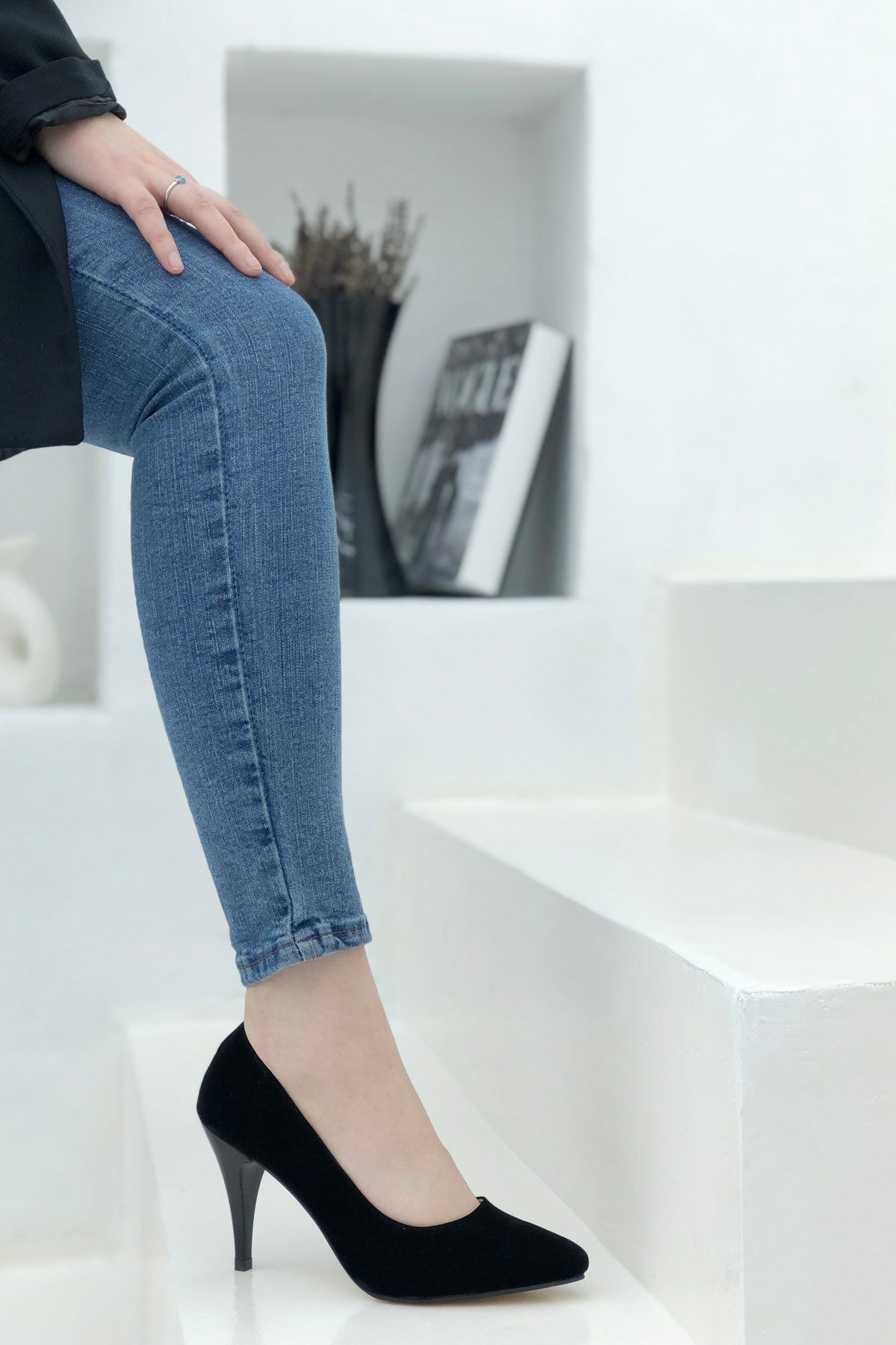 İnce Yüksek Ökçe Stiletto Siyah Süet N-2500