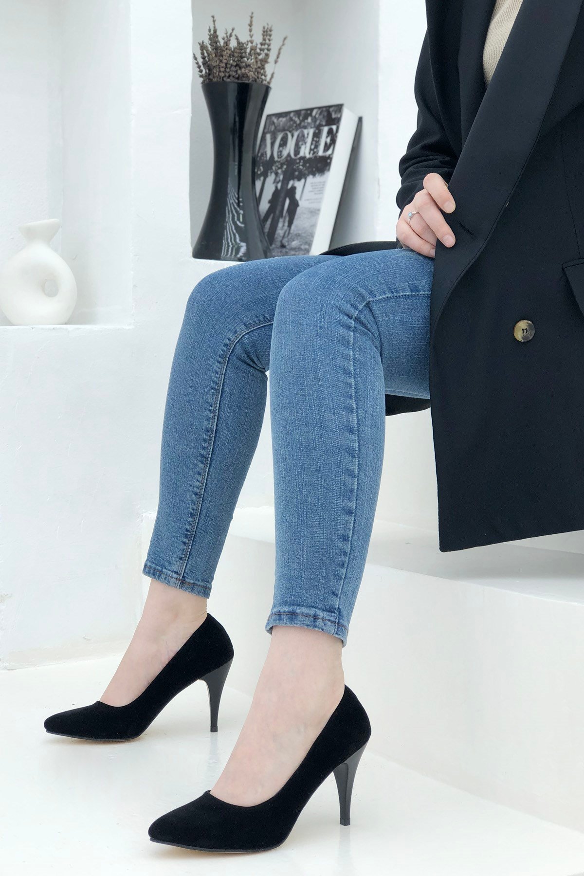 İnce Yüksek Ökçe Stiletto Siyah Süet N-2500