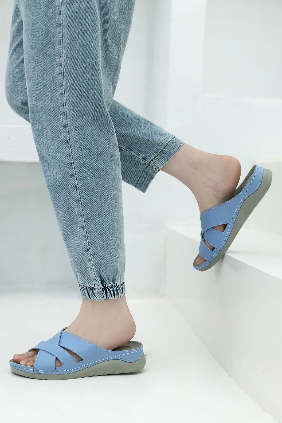 JasmıneJASMINE 8502 Kadın Terlik Mavi | Mybella Shoes