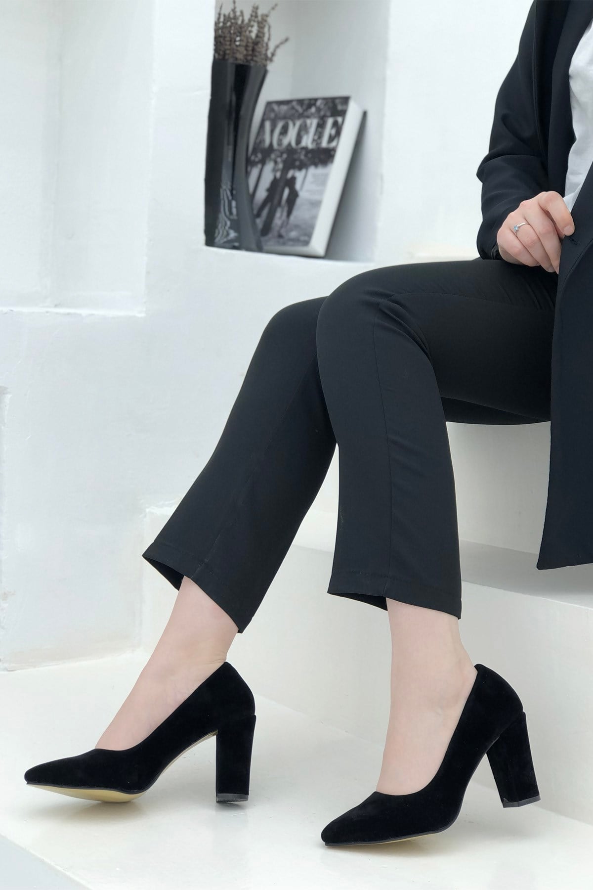 Kalın Yüksek Ökçe Stiletto Siyah N-2600 Süet