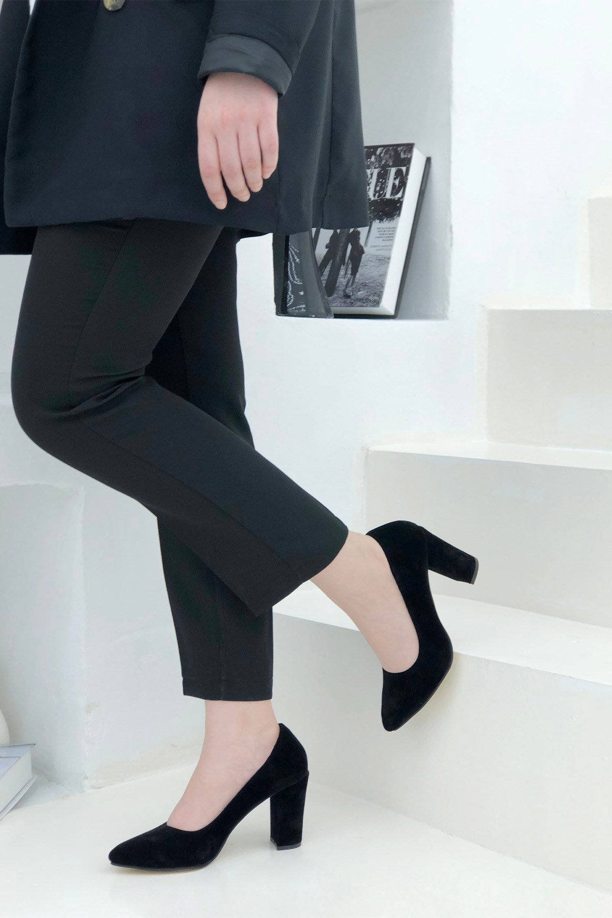 Kalın Yüksek Ökçe Stiletto Siyah N-2600 Süet